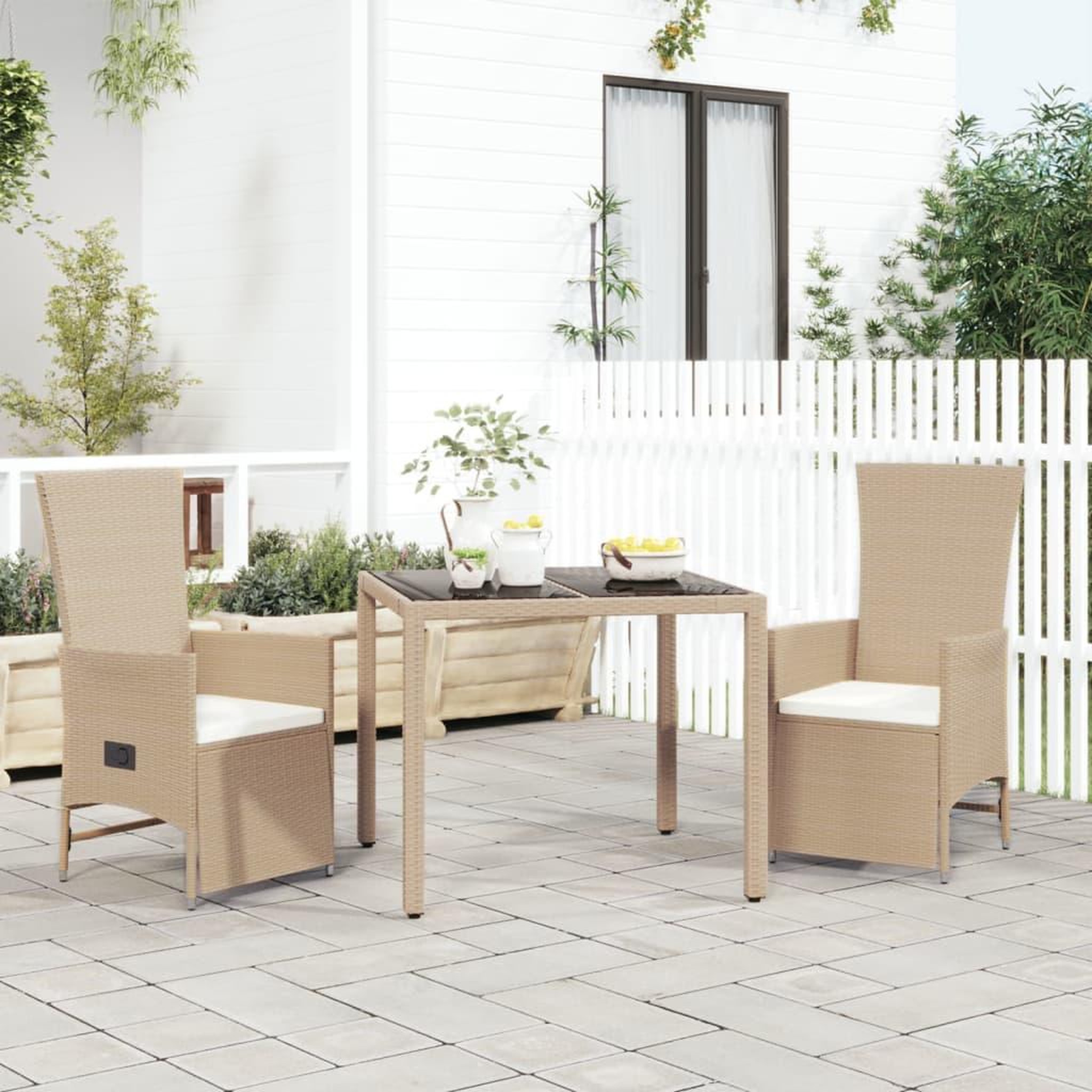 Voir la diapositive 1 : VIDAXL Ensemble a manger de jardin et coussins 3 pcs Beige poly rotin