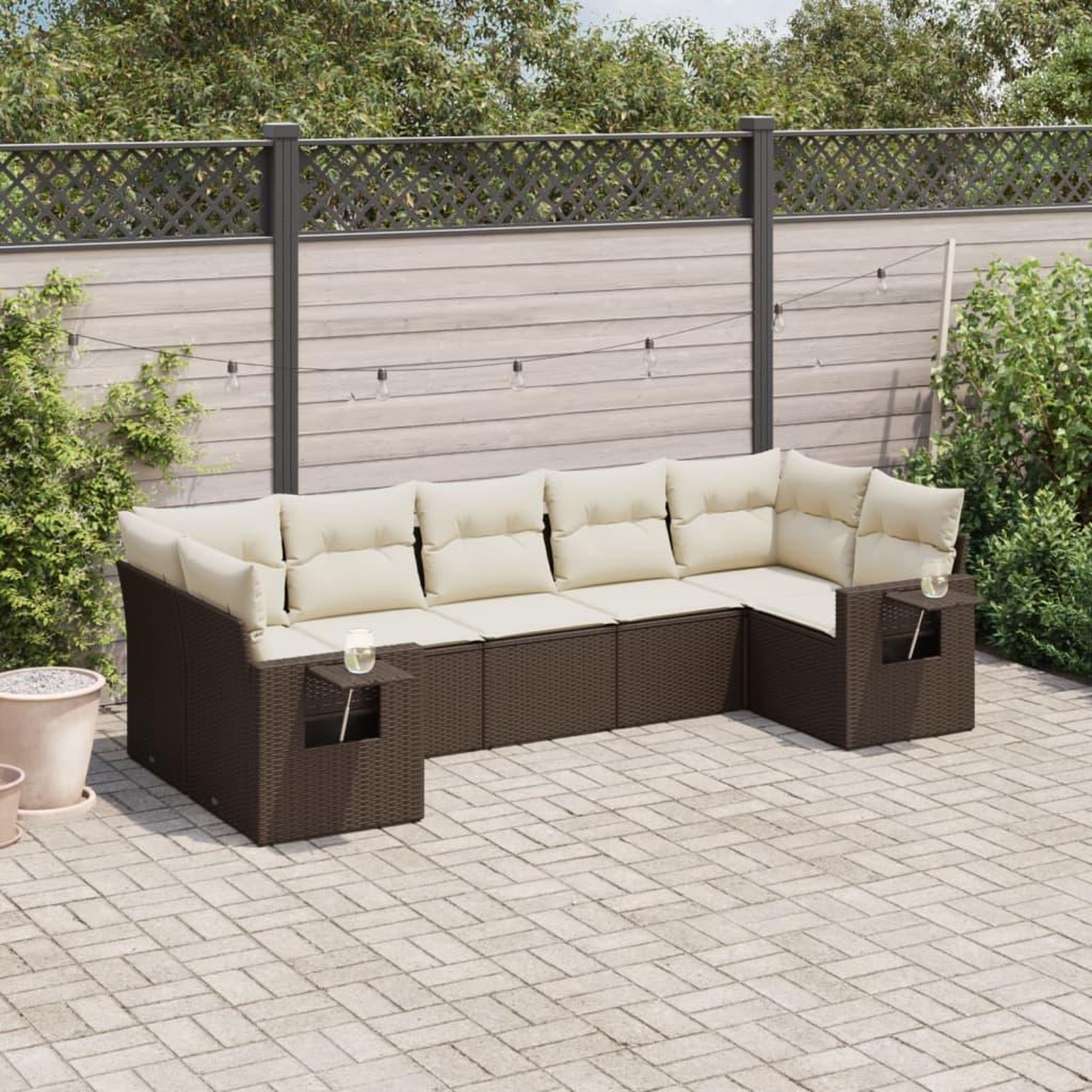 VIDAXL Salon de jardin avec coussins 7 pcs marron resine tressee