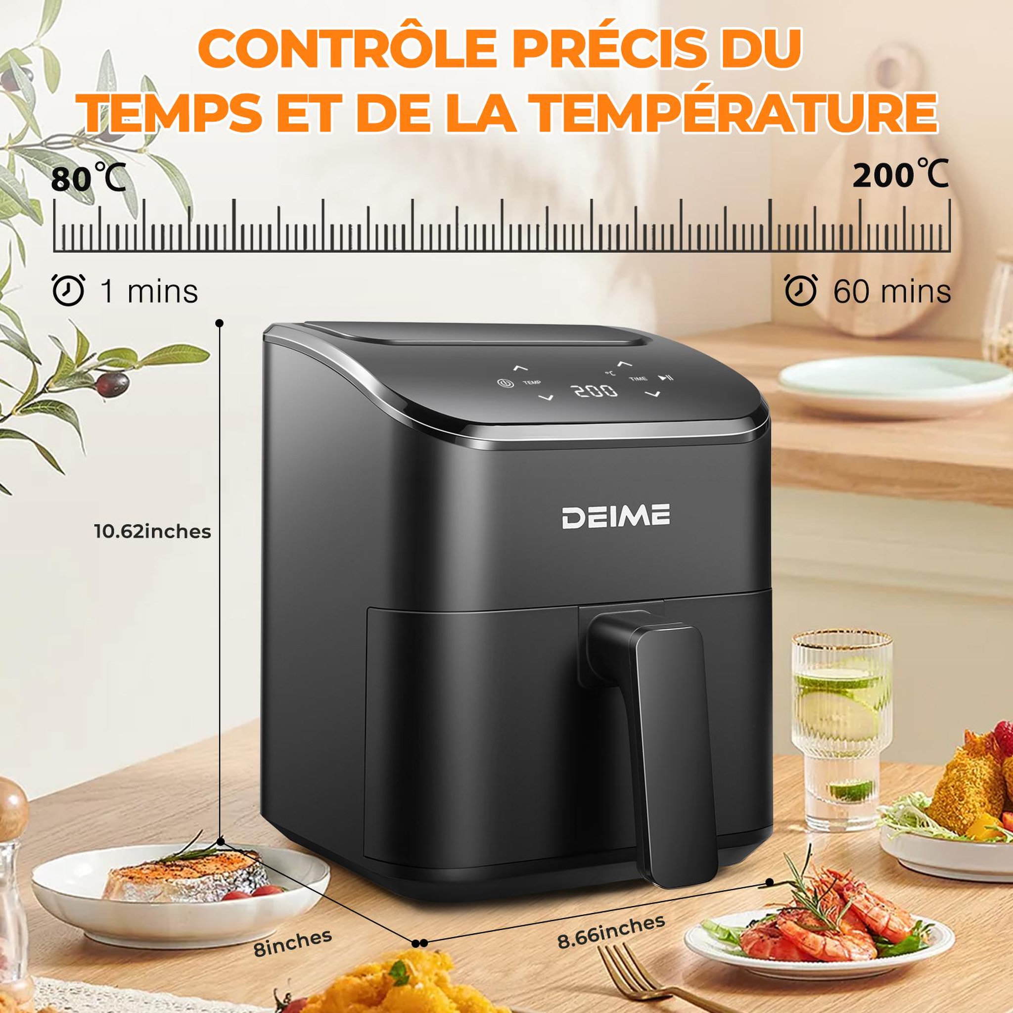 Voir la diapositive 2 : DEIME DEIME - 2,5 l 1000 w écran tactile cuisson 360° – noir