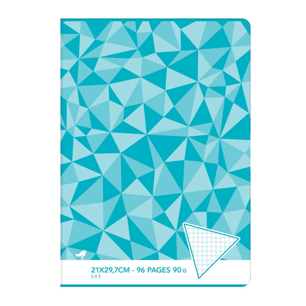 AUCHAN Cahier piqué 21x29,7cm 96 pages petits carreaux 5x5 bleu motif triangles