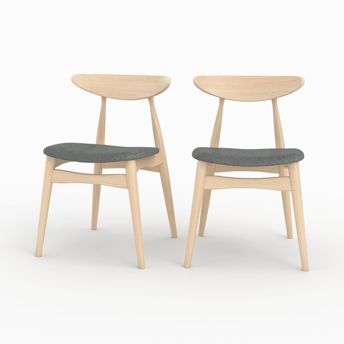 Rendez vous déco Lot de 2 chaises en tissu gris et bois d'hévéa - Josette
