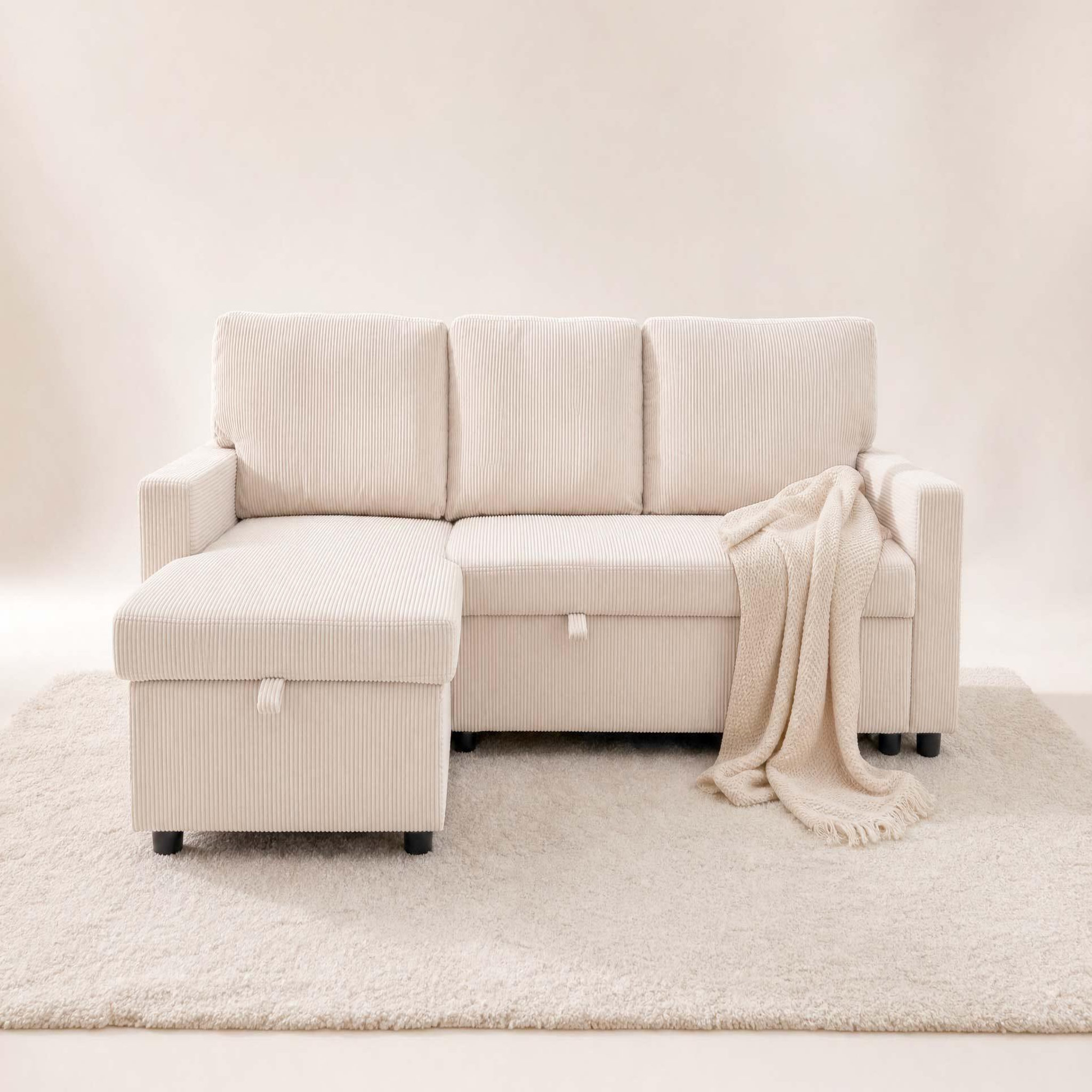 Voir la diapositive 2 : BEST MOBILIER Meiya - canapé d'angle réversible 4 places convertible avec coffre en velours côtelé