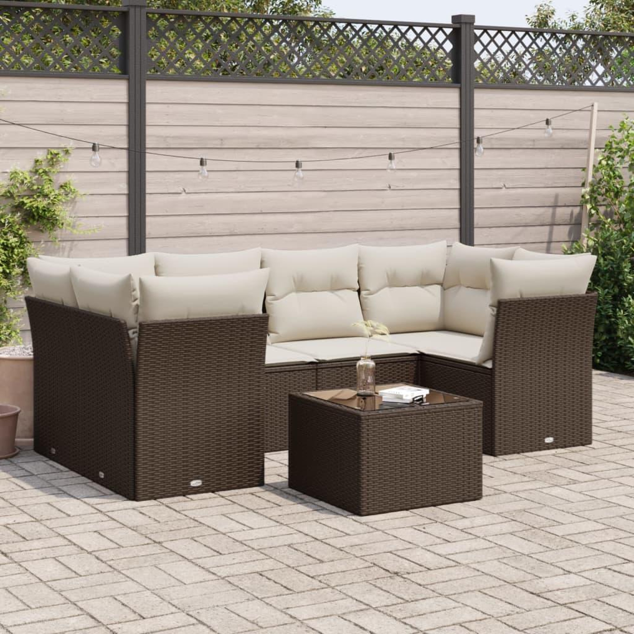 VIDAXL Salon de jardin avec coussins 7 pcs marron resine tressee