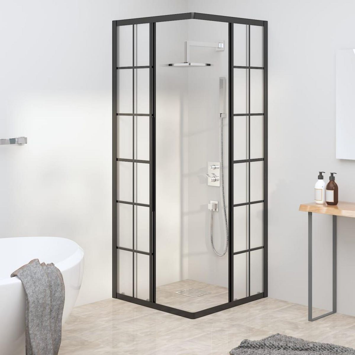 VIDAXL Cabine de douche ESG depoli 70x70x180 cm Noir