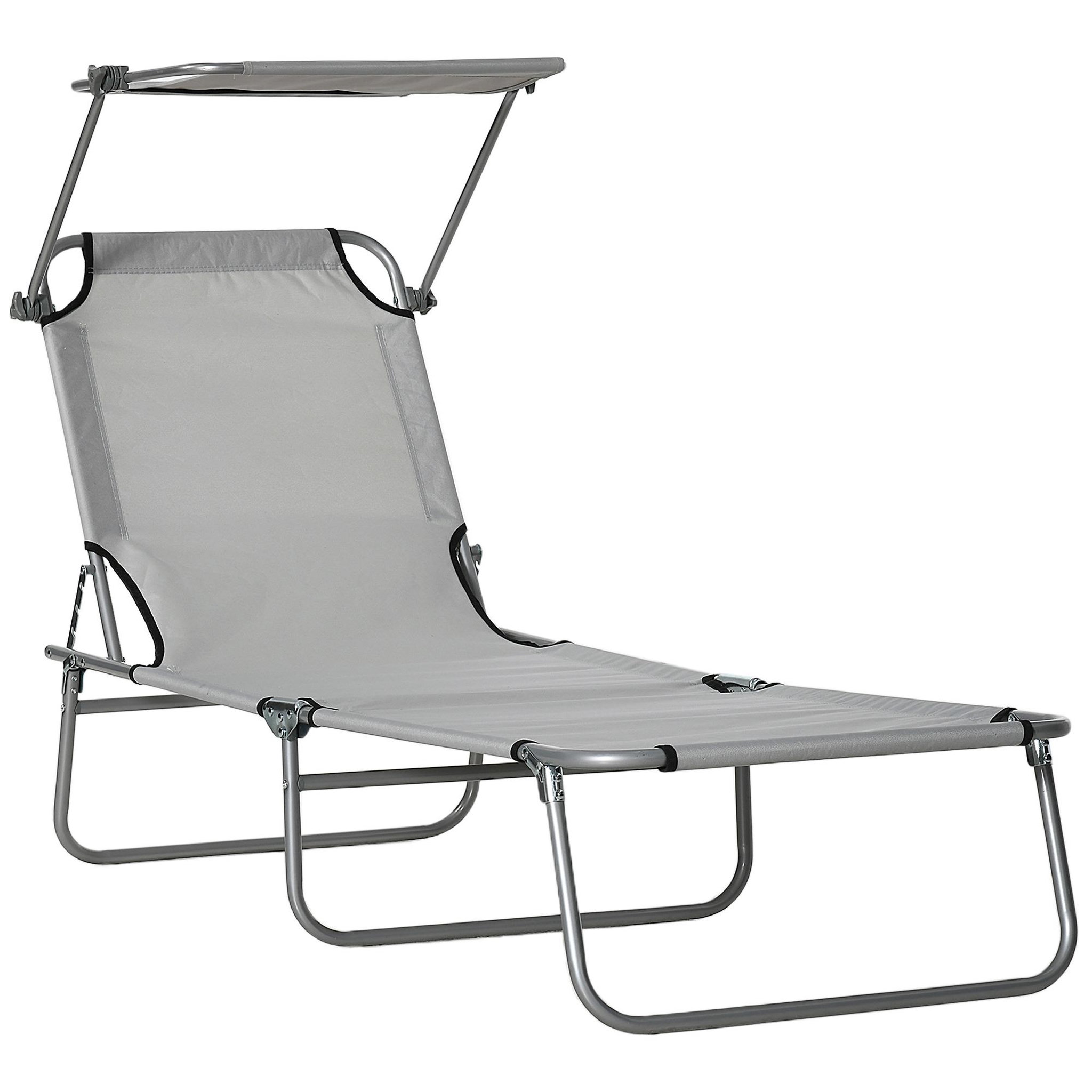 Voir la diapositive 1 : OUTSUNNY Transat bain de soleil pliable grand confort dossier et pare-soleil réglable multi-positions gris clair