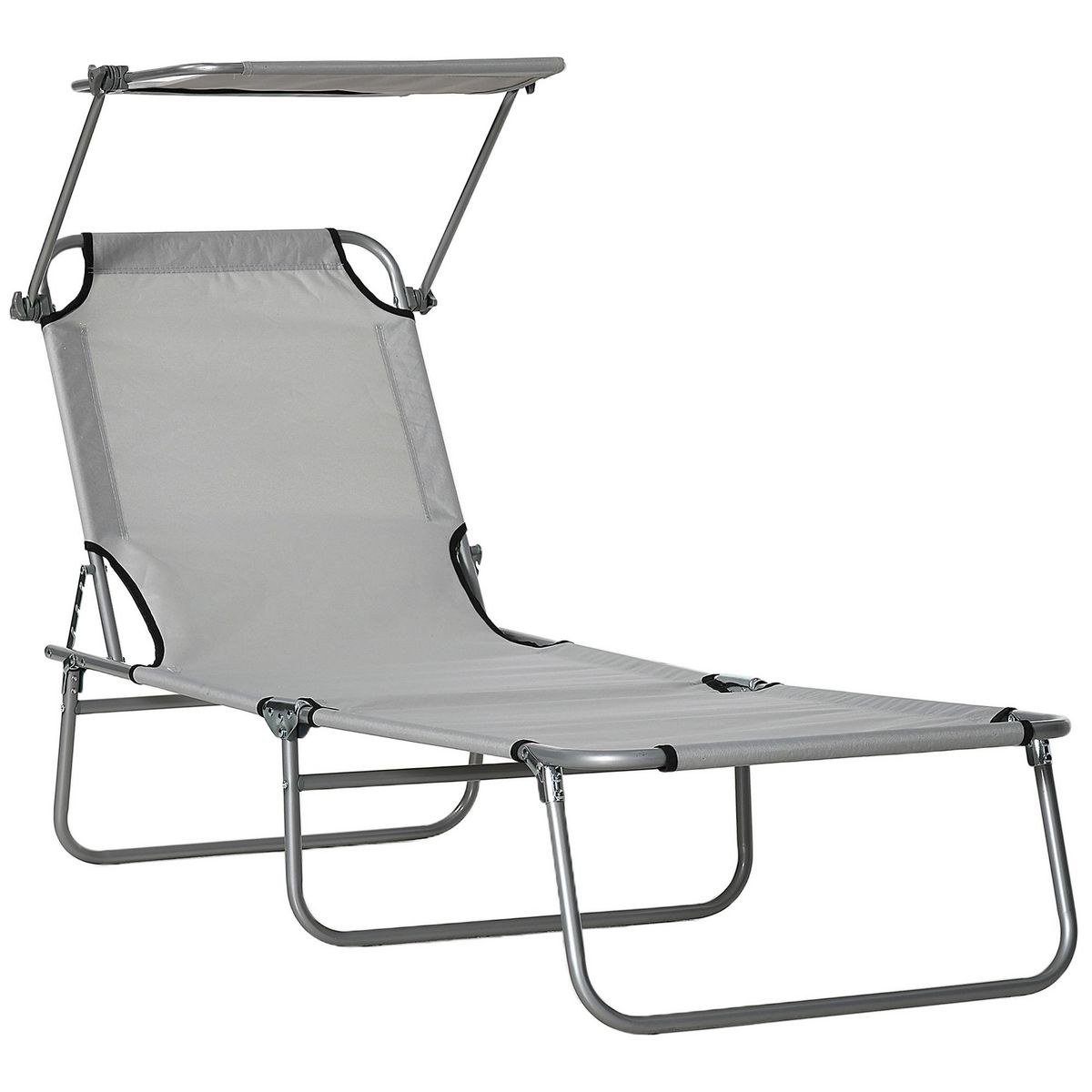 OUTSUNNY Transat bain de soleil pliable grand confort dossier et pare-soleil réglable multi-positions gris clair