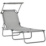OUTSUNNY Transat bain de soleil pliable grand confort dossier et pare-soleil réglable multi-positions gris clair