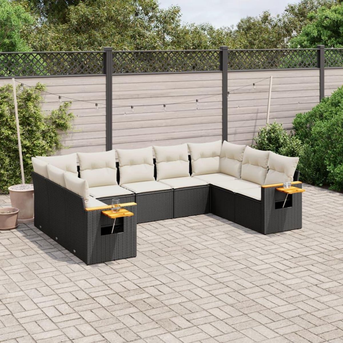 VIDAXL Salon de jardin 9 pcs avec coussins noir resine tressee