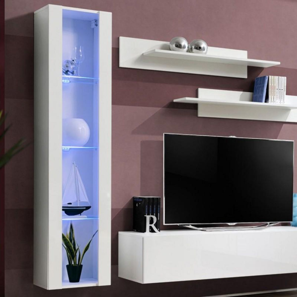 Paris Prix Meuble TV Mural Design  Fly II  210cm Blanc