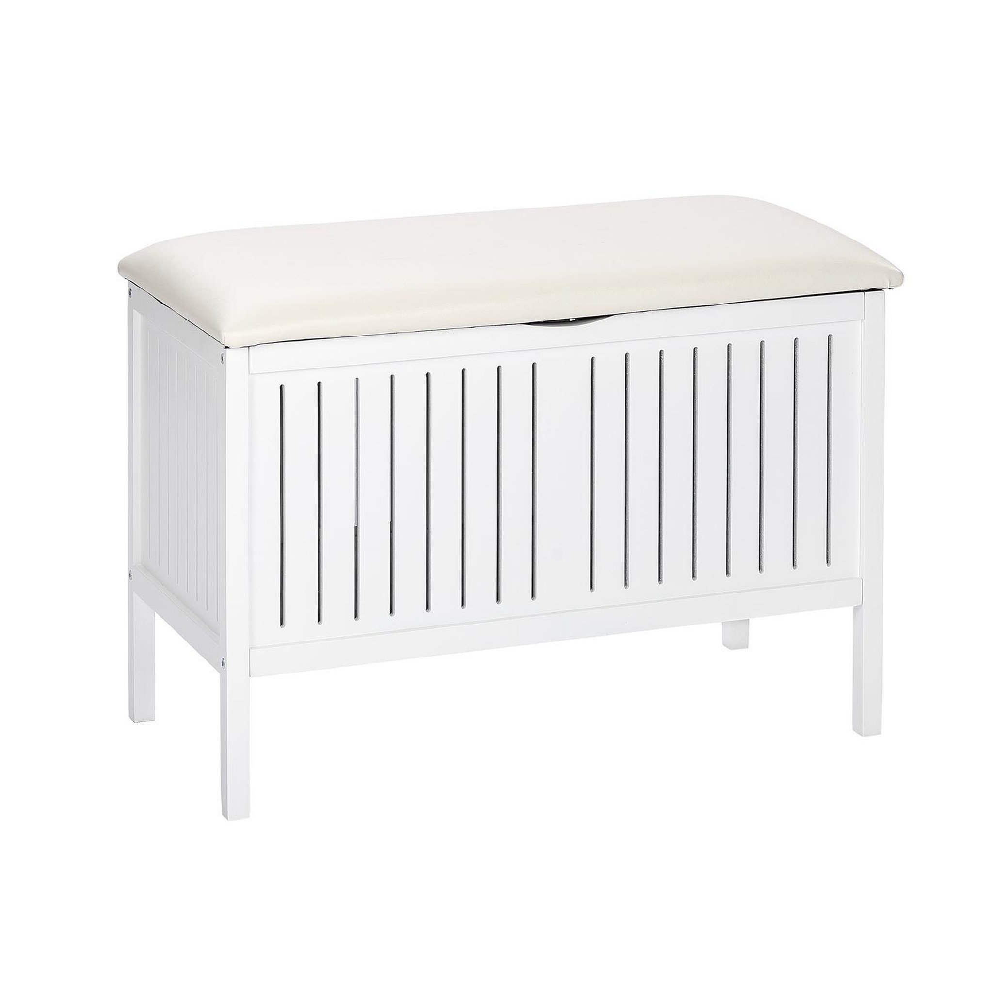 Wenko Tabouret de salle de bain en bois avec rangement olso - l. 78 x h. 52 cm - blanc
