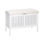 Wenko Tabouret de salle de bain en bois avec rangement Olso - L. 78 x H. 52 cm - Blanc