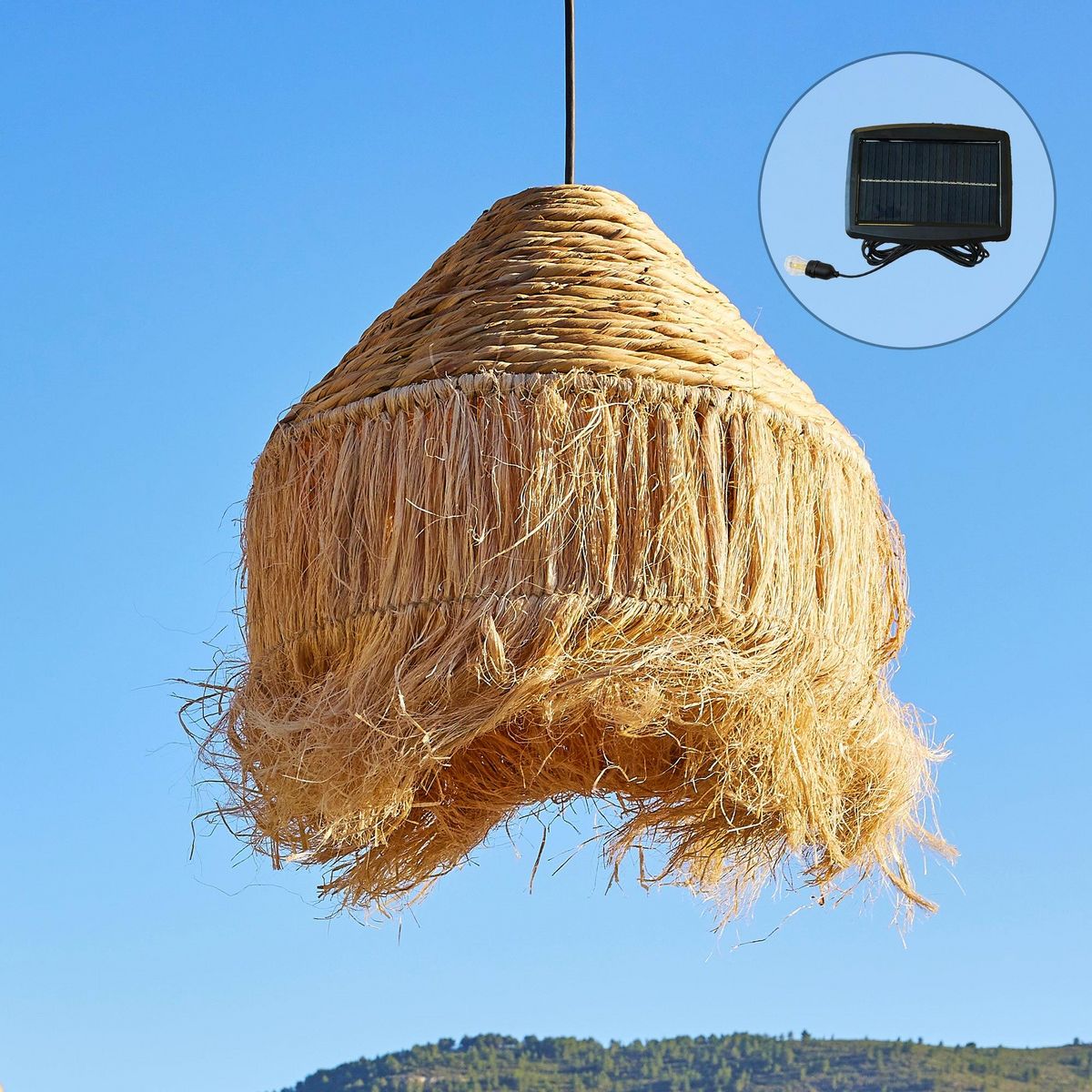 Lumisky Suspension solaire bohème LEONORA Beige Fibre naturelle D44 cm