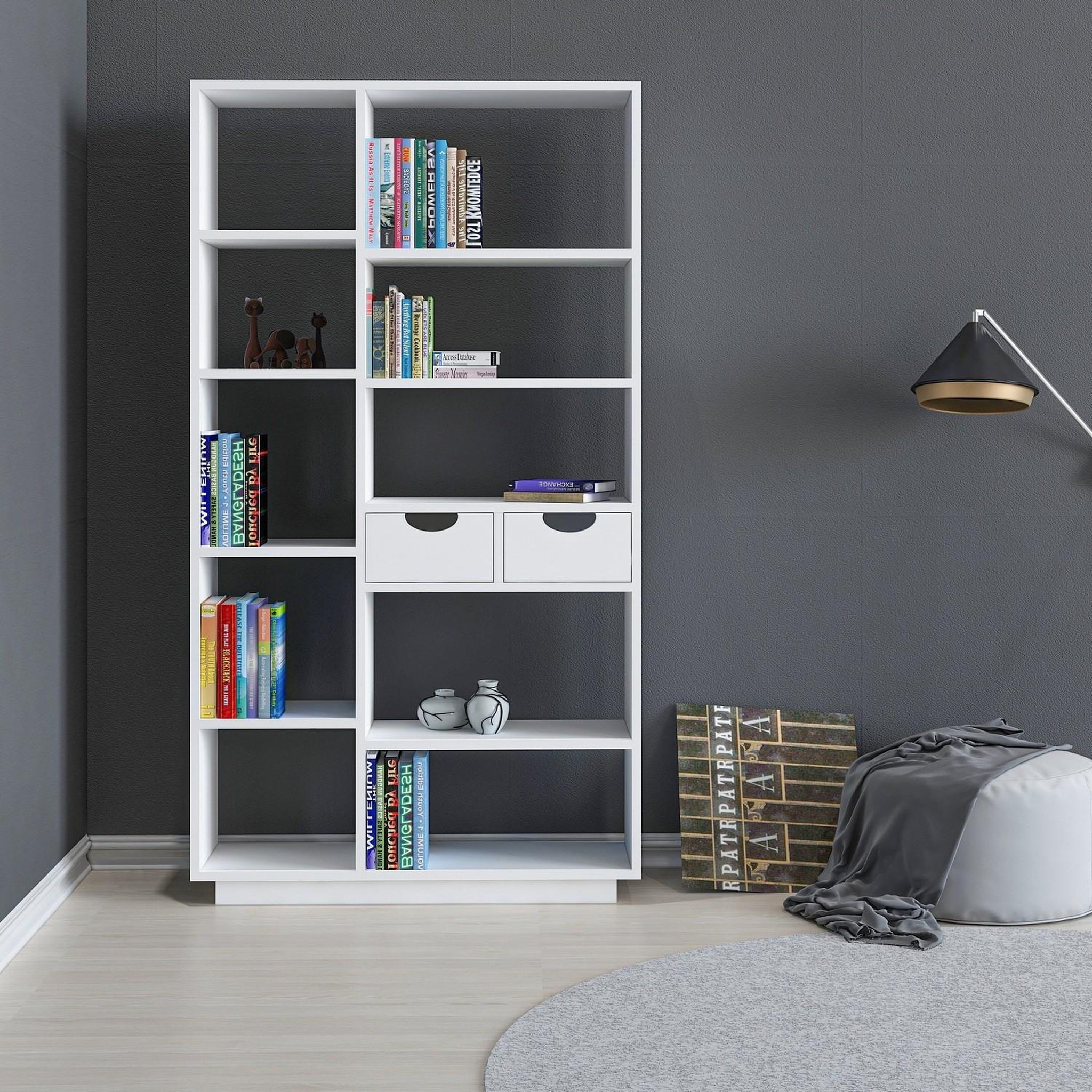 Voir la diapositive 2 : Habitat et Jardin Bibliothèque en bois  luma  - 80 x 25 x 188 cm - blanc