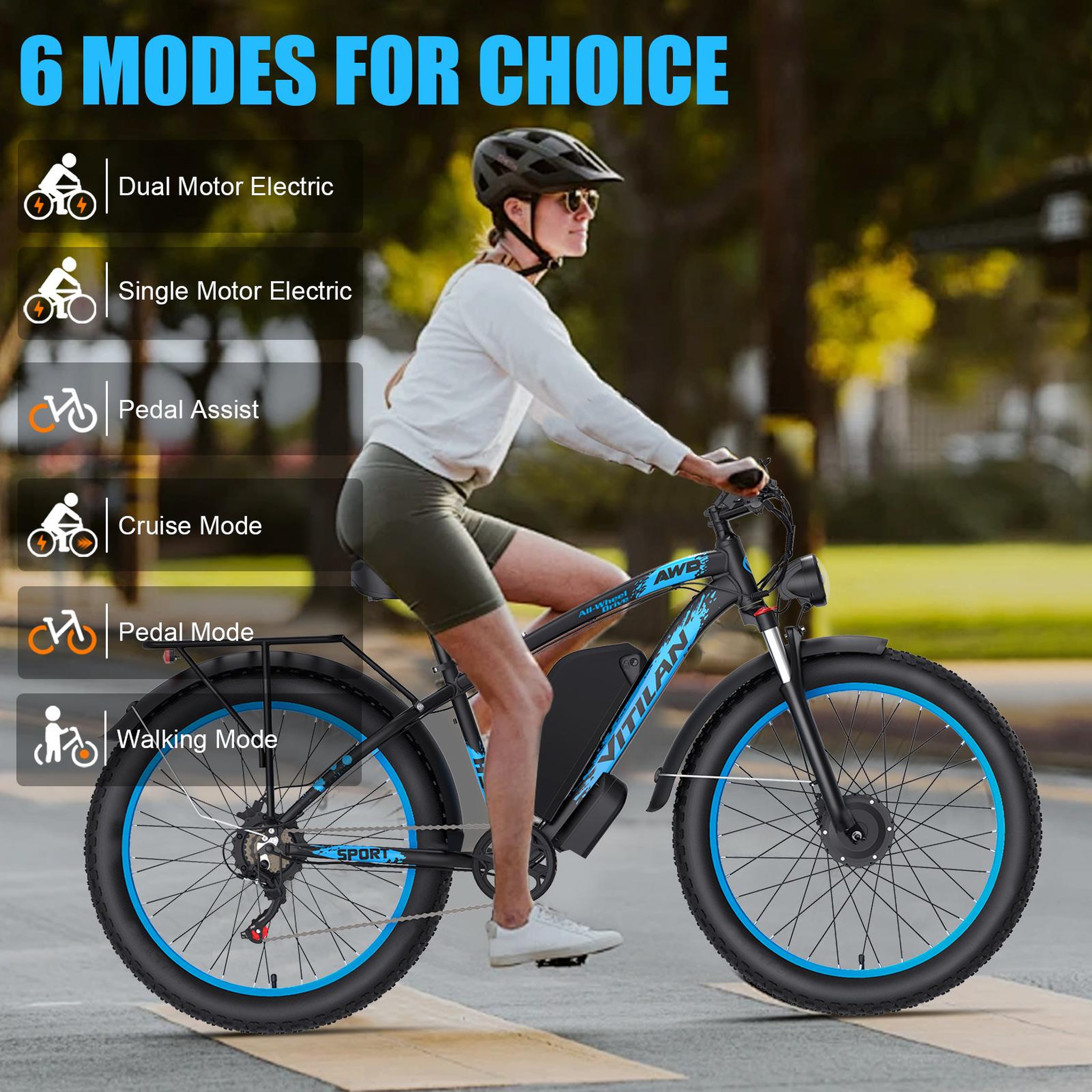 Voir la diapositive 6 : VITILAN Vélo électrique Vitilan H5, double moteur, batterie amovible 52 V 25 Ah, pneus larges