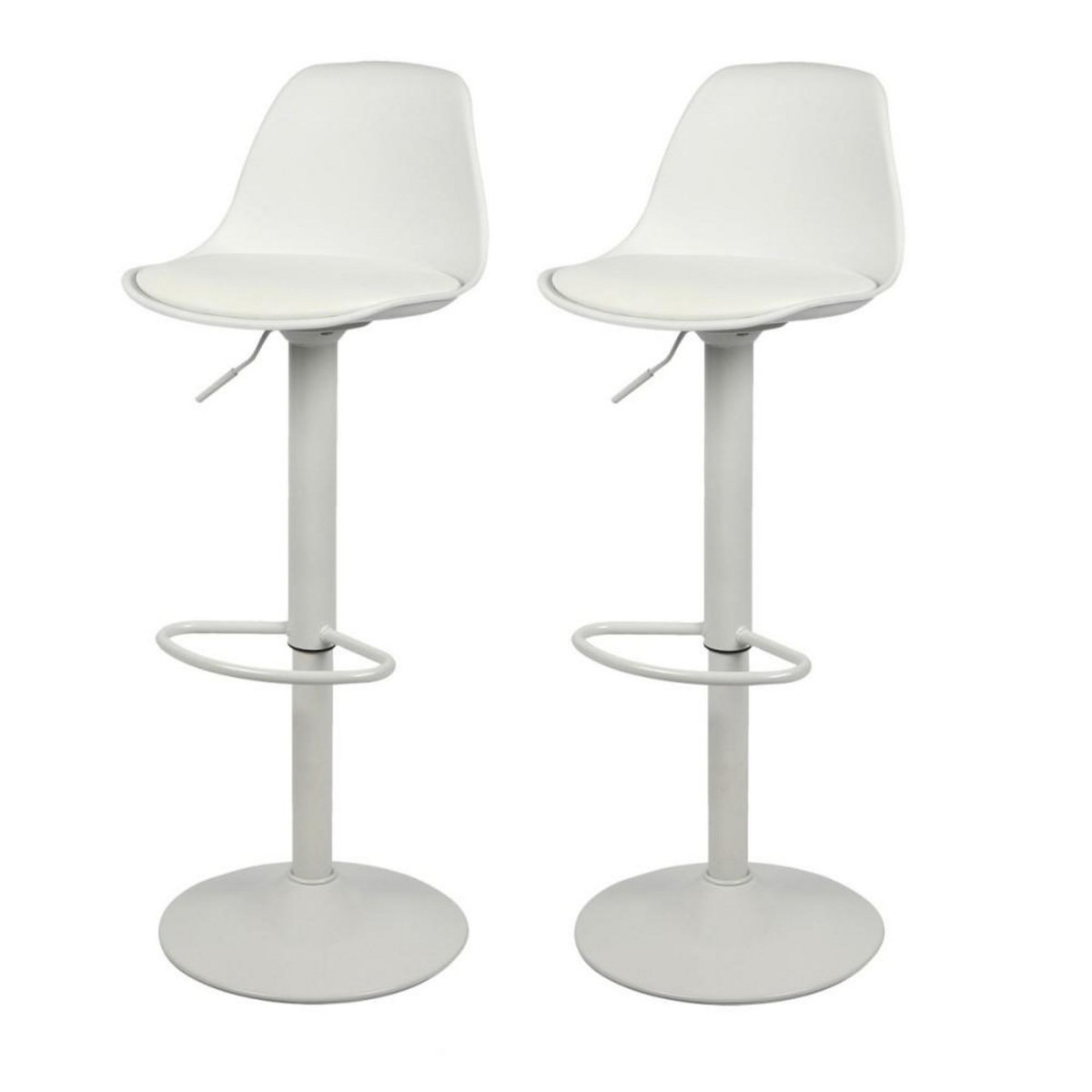 FORNORD Lot de 2 tabourets de bar avec coussins effet cuir blanc mat
