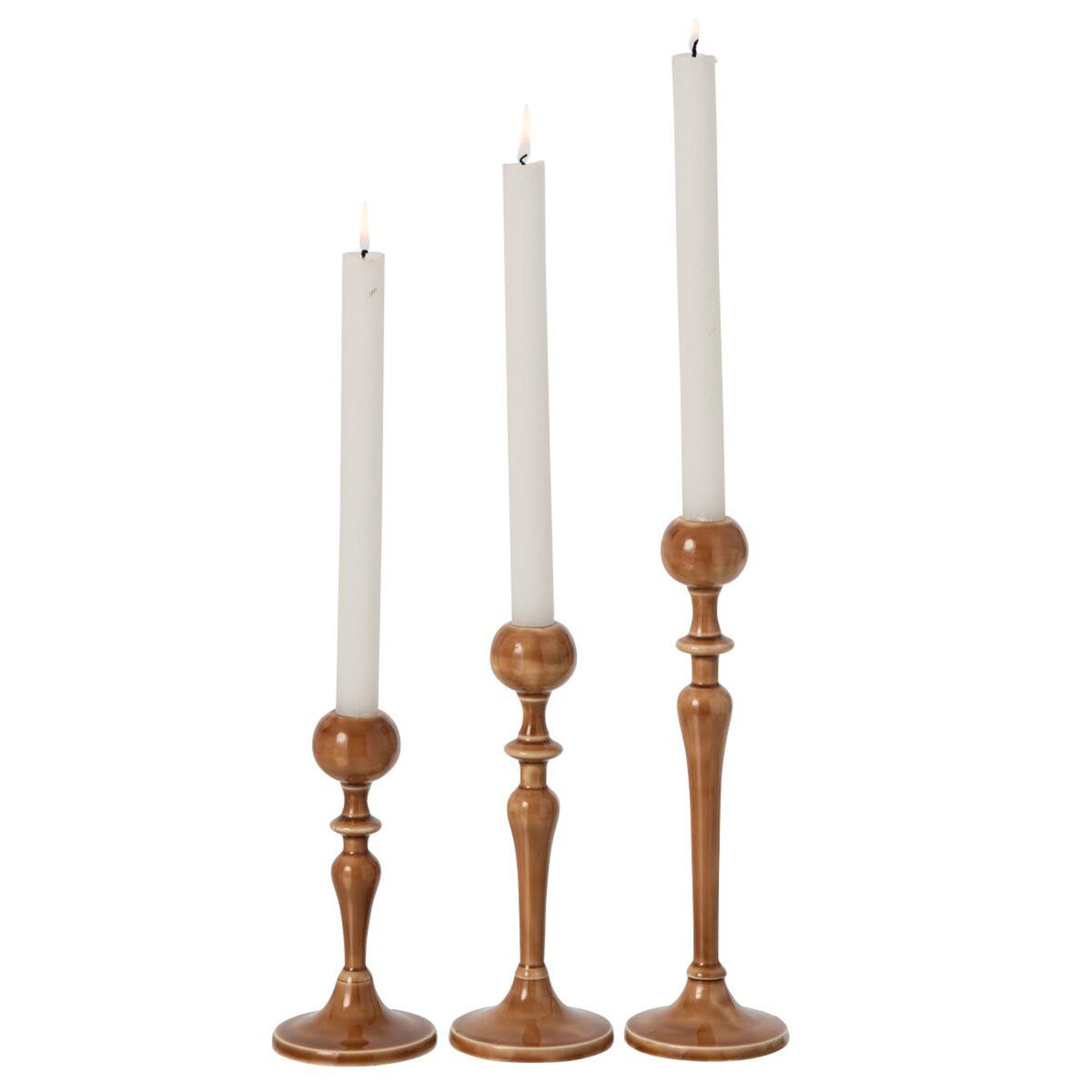 Voir la diapositive 2 : J-LINE Lot de 3 chandeliers en métal  eno  27cm ocre
