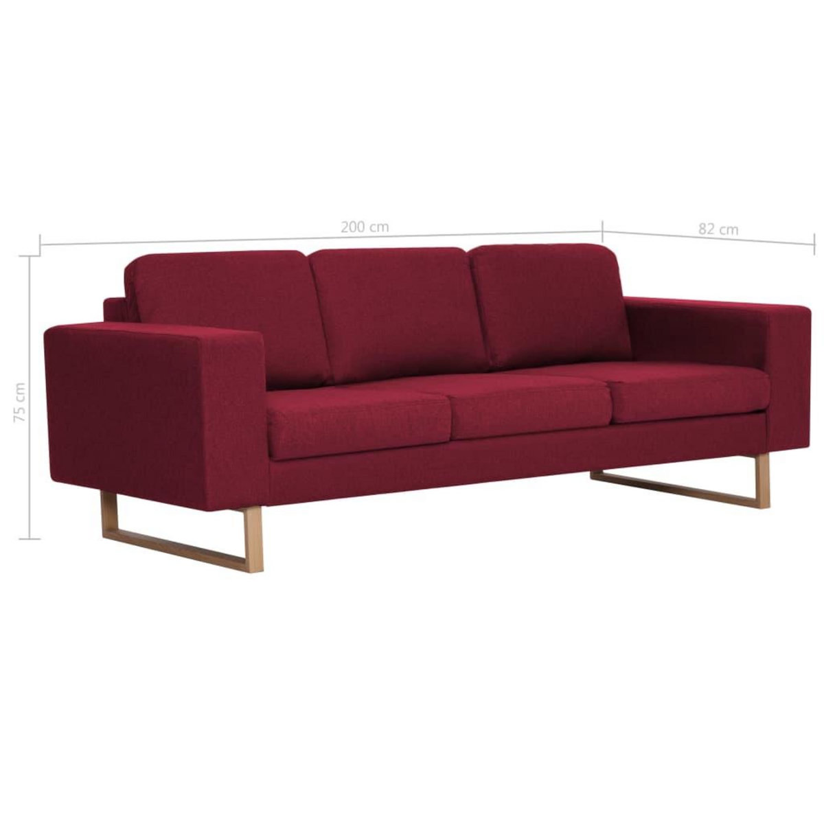 VIDAXL Canape a 3 places tissu rouge bordeaux
