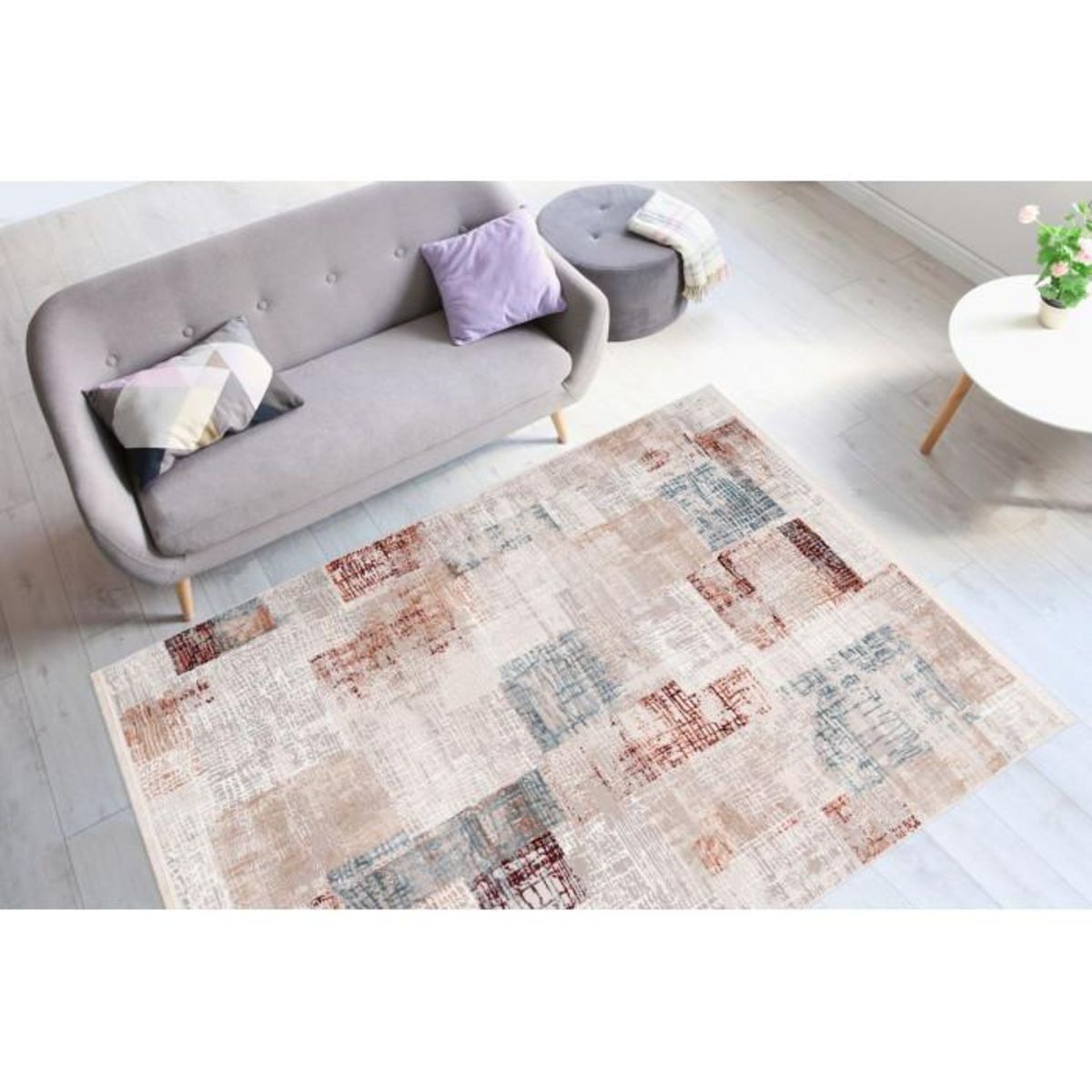 Paris Prix Tapis Vintage à Franges  Akropolis IV  Gris & Rose
