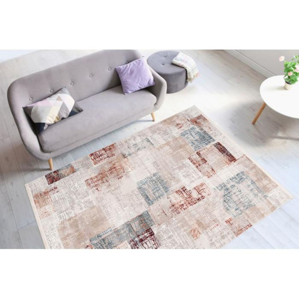 Paris Prix Tapis Vintage à Franges  Akropolis IV  Gris & Rose