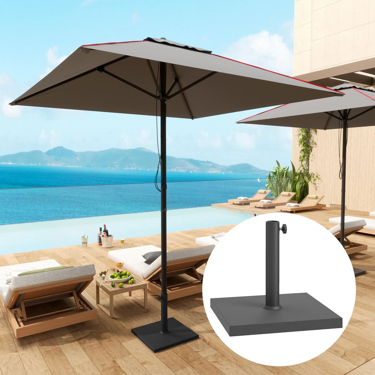 OUTSUNNY Pied de parasol béton 18 Kg mât dia. 38-48 mm - 44 x 44 x 30 cm - noir