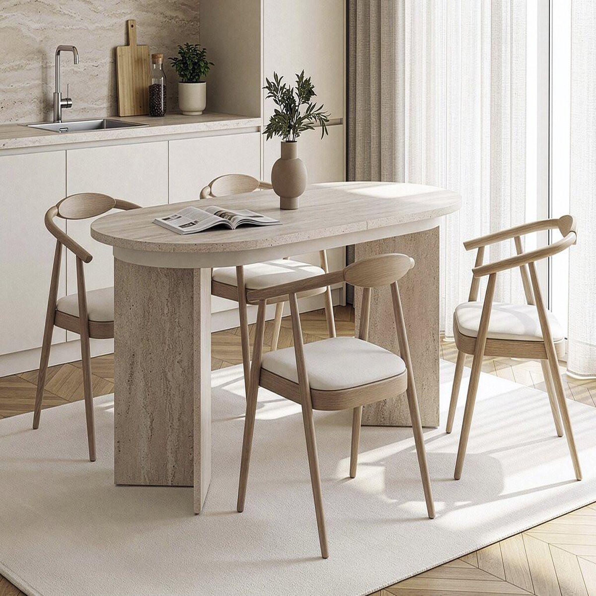 Voir la diapositive 2 : Habitat et Jardin Table repas extensible en bois 160/200 cm  sorell  - 8 places - travertin