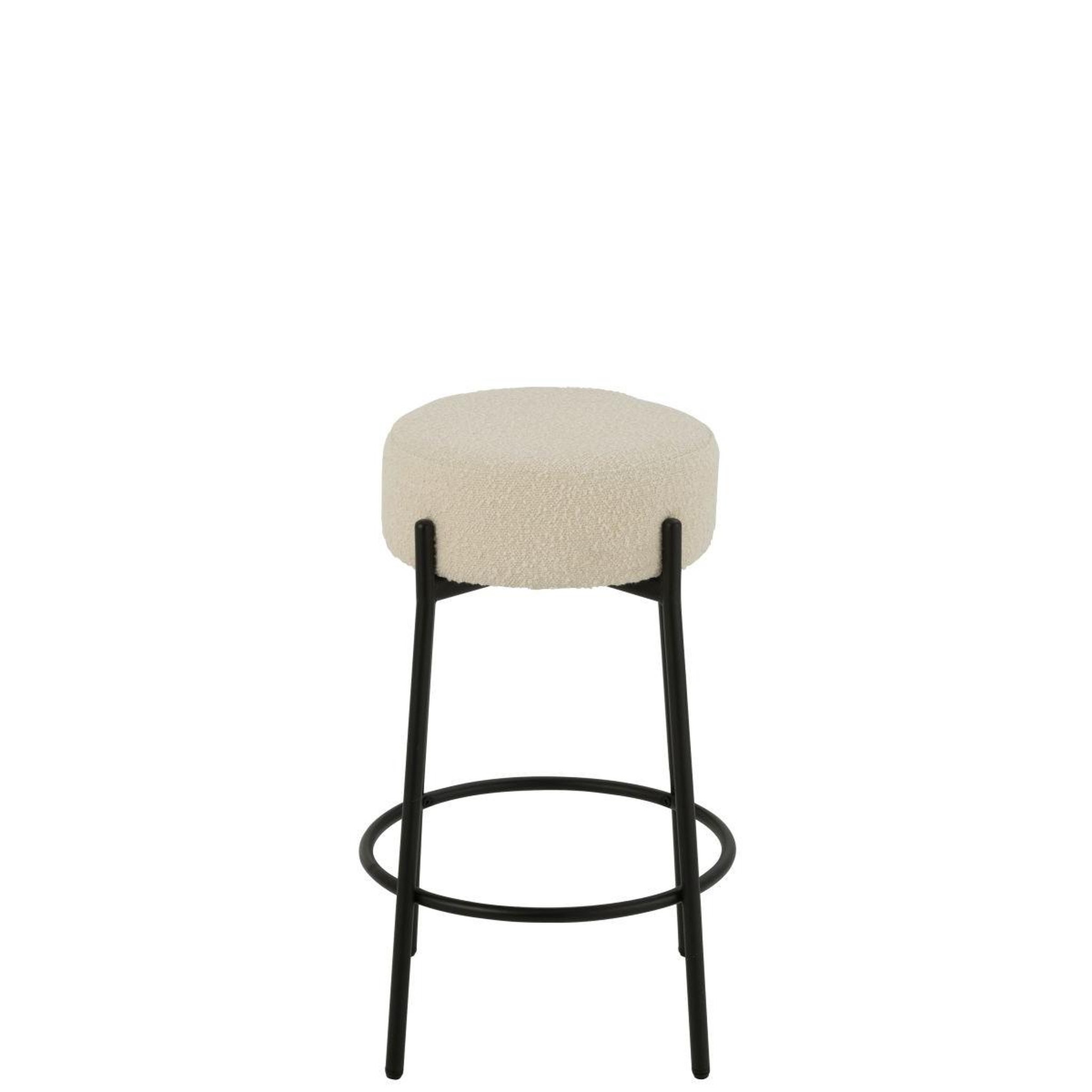 Voir la diapositive 2 : J-LINE Tabouret de Bar en Tissu Bouclé  Aldo  67cm Blanc