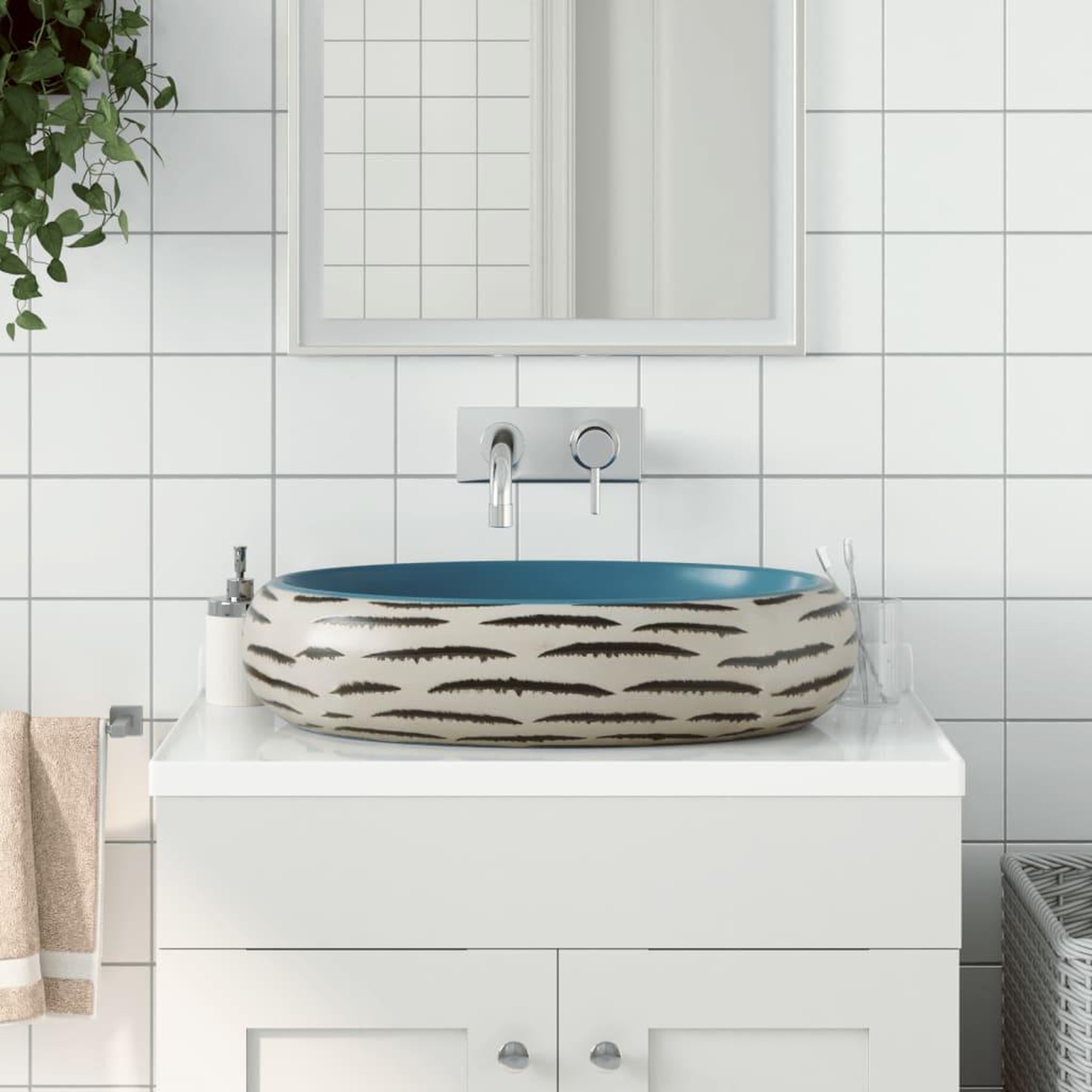 VIDAXL Vasque a poser multicolore ovale 59x40x15 cm ceramique