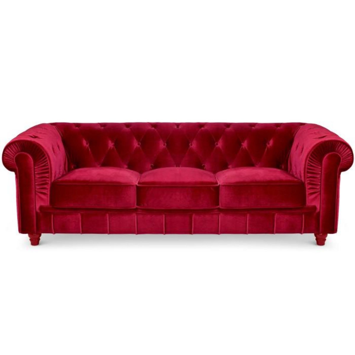 Paris Prix Canapé 3 Places Velours  Chesterfield  209cm Rouge