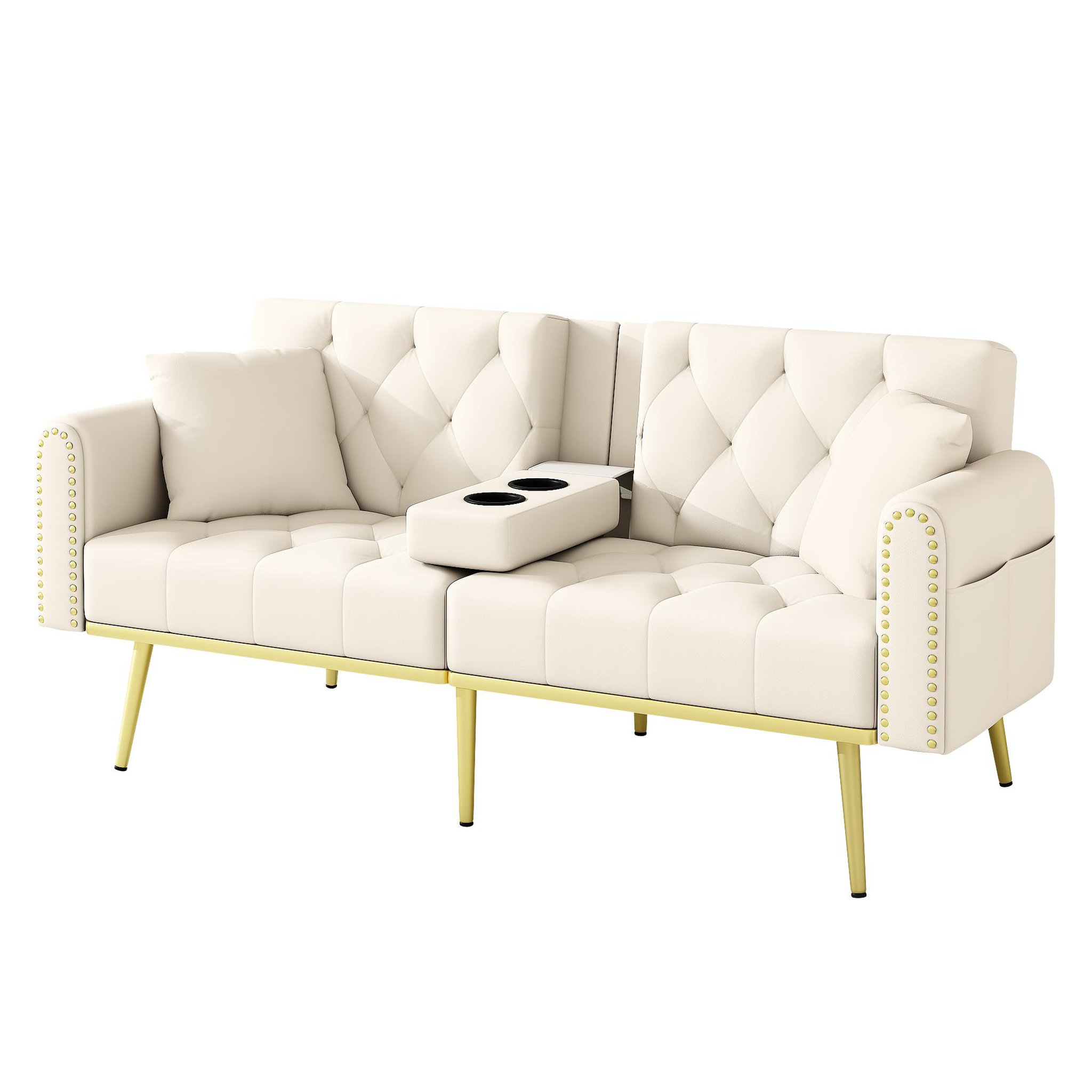 MERAX Canapé droit convertible 2 places velours. Coloris disponibles : Beige, Vert, Gris, Noir