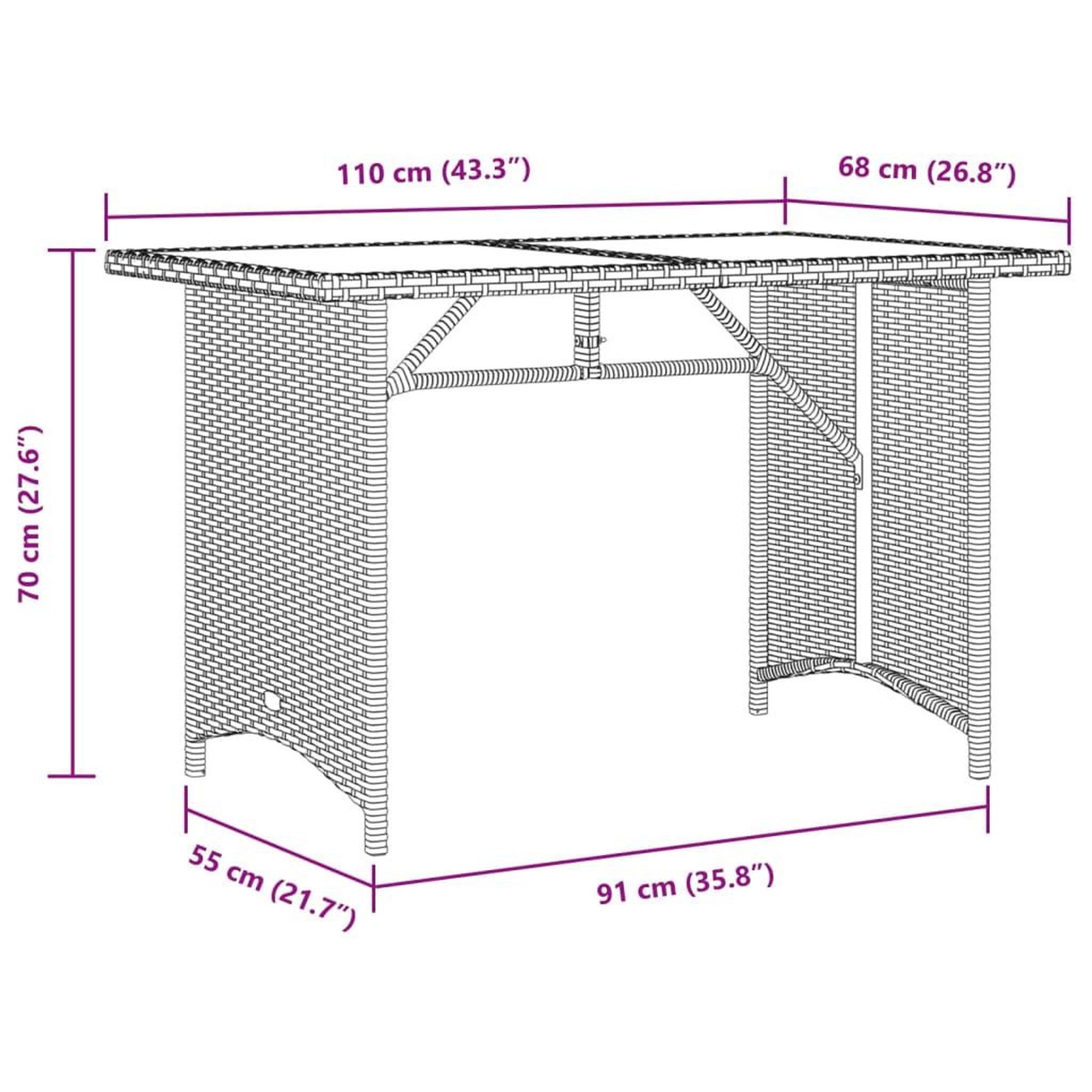 Voir la diapositive 6 : VIDAXL Table de jardin avec dessus en bois noir 110x68x70 cm rotin