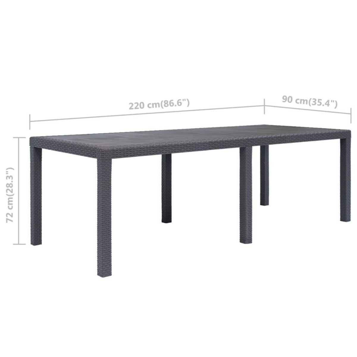 VIDAXL Table de jardin Marron 220x90x72 cm Plastique Aspect de rotin