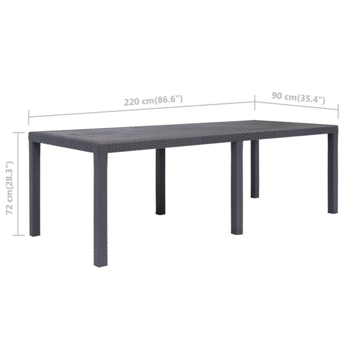 VIDAXL Table de jardin Marron 220x90x72 cm Plastique Aspect de rotin