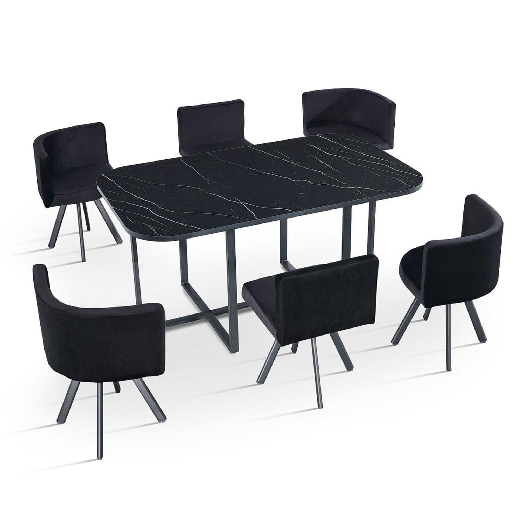 Voir la diapositive 4 : Paris Prix Ensemble table à manger & 6 chaises en velours  norway  150cm noir