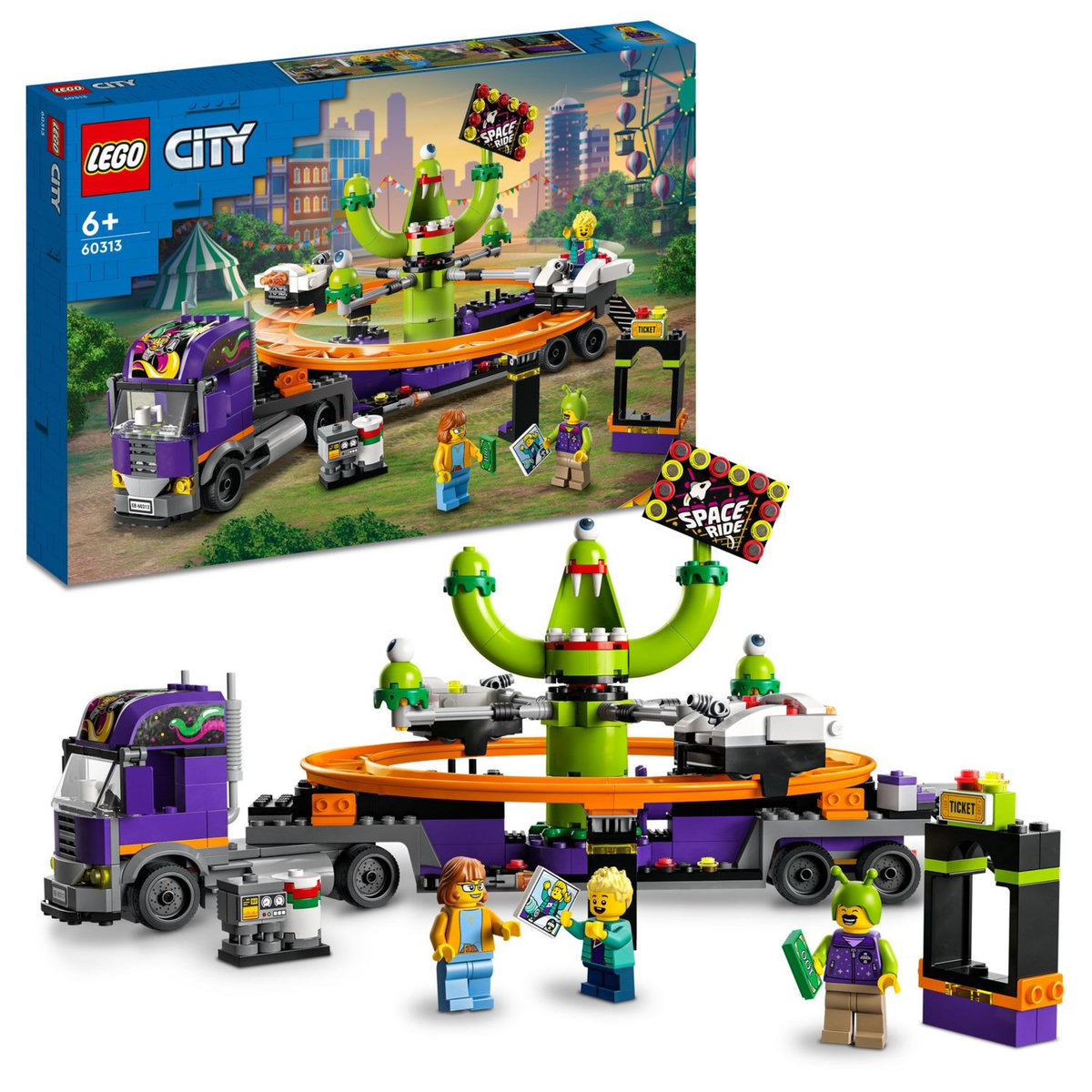 LEGO City 60313 Le Manège de l&rsquo;Espace sur son Camion, Remorque, Jouet sur l'Astronomie