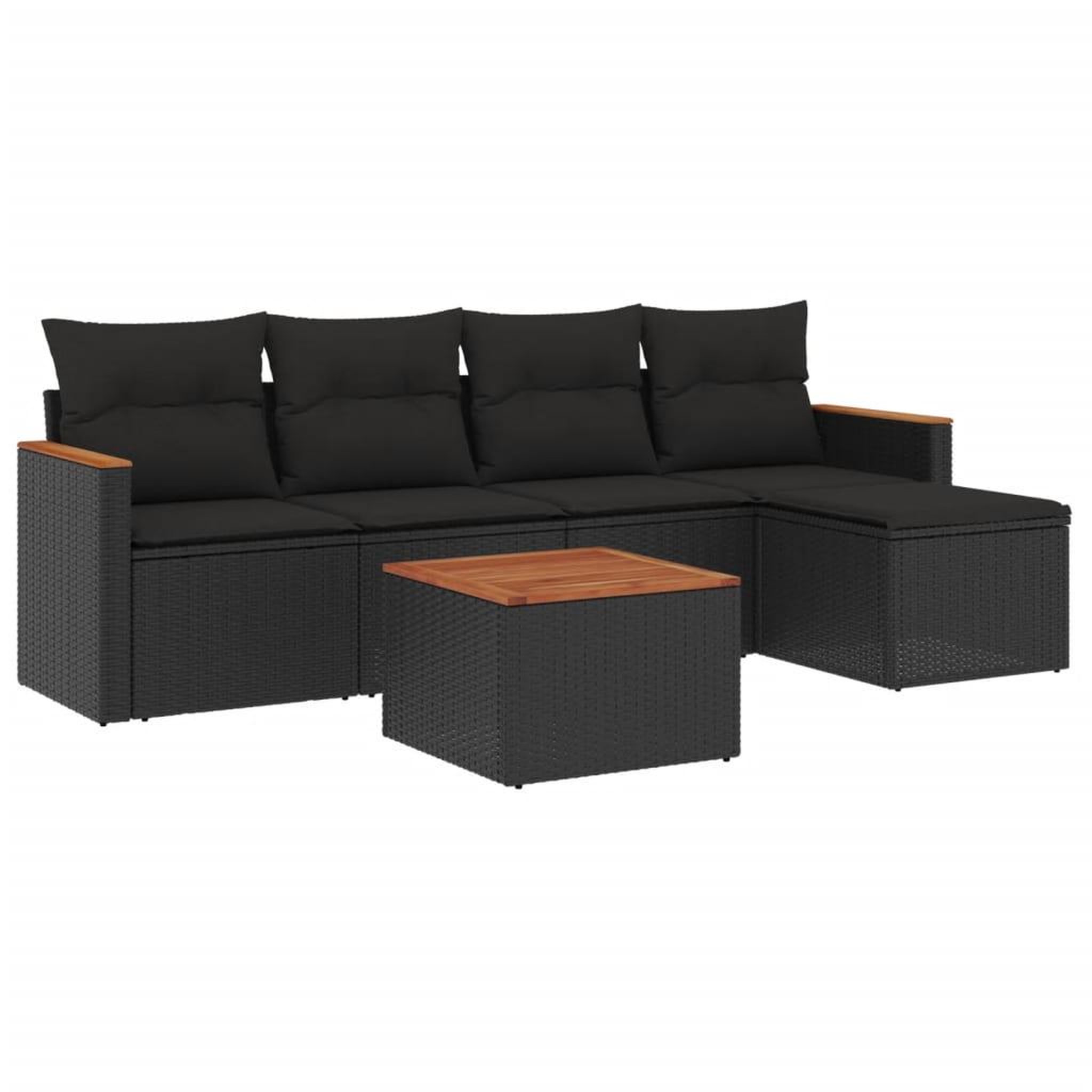 Voir la diapositive 2 : VIDAXL Salon de jardin 6 pcs avec coussins noir resine tressee