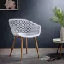 IDIMEX Lot de 4 chaises MADEIRA pour salle à manger ou cuisine au design retro avec accoudoirs, coque plastique blanc et 4 pieds décor bois