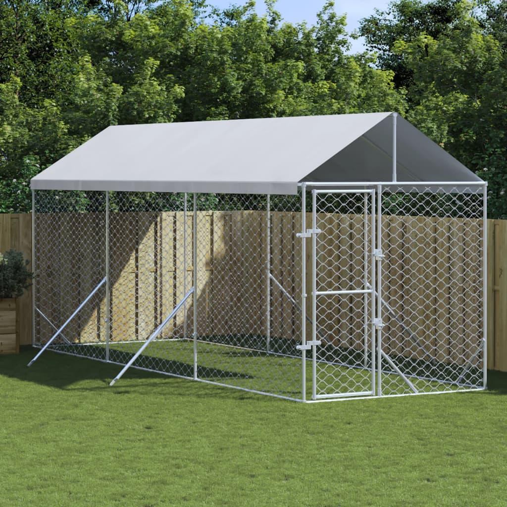 Voir la diapositive 1 : VIDAXL Chenil d'exterieur pour chiens avec toit argente 2x6x2,5 m