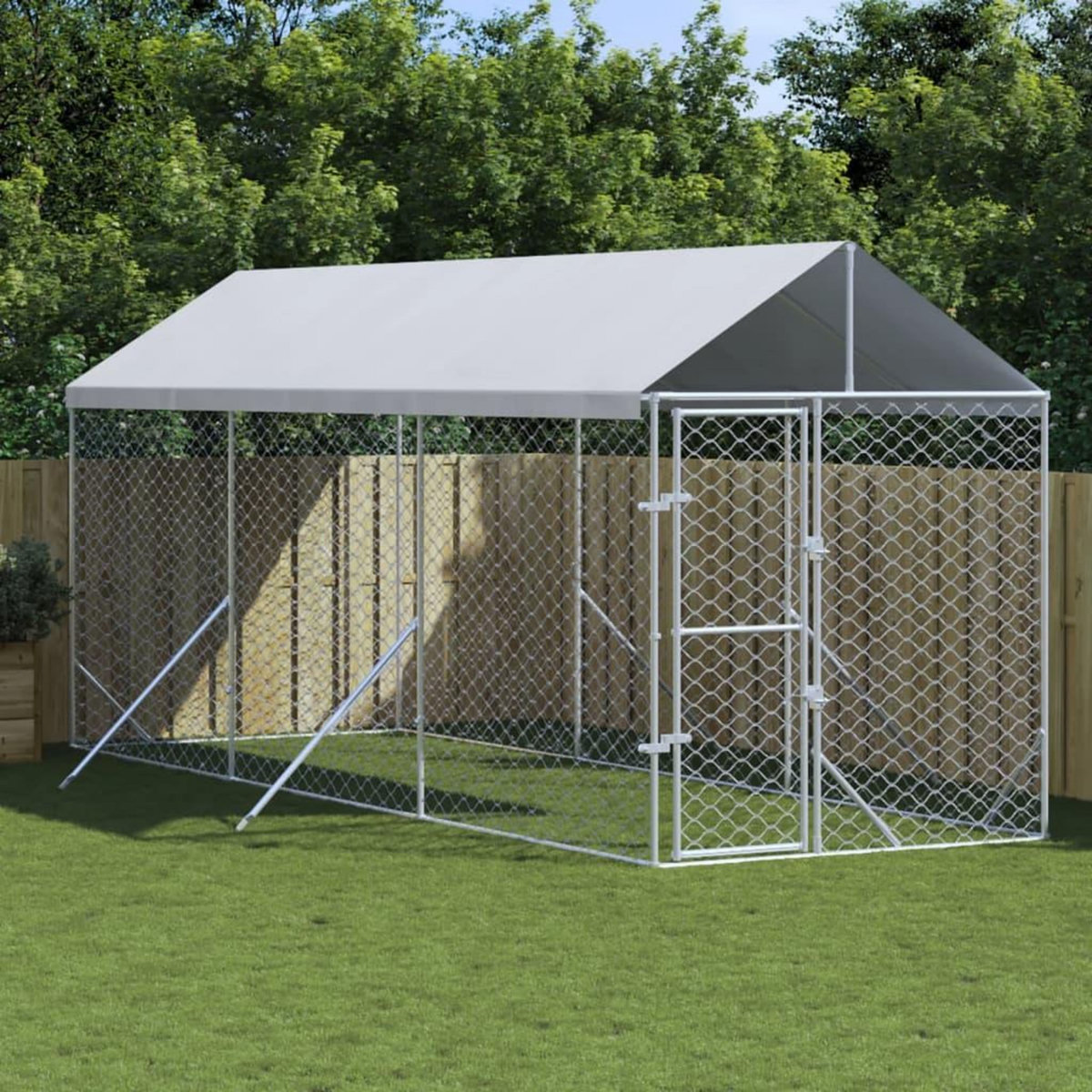 VIDAXL Chenil d'exterieur pour chiens avec toit argente 2x6x2,5 m