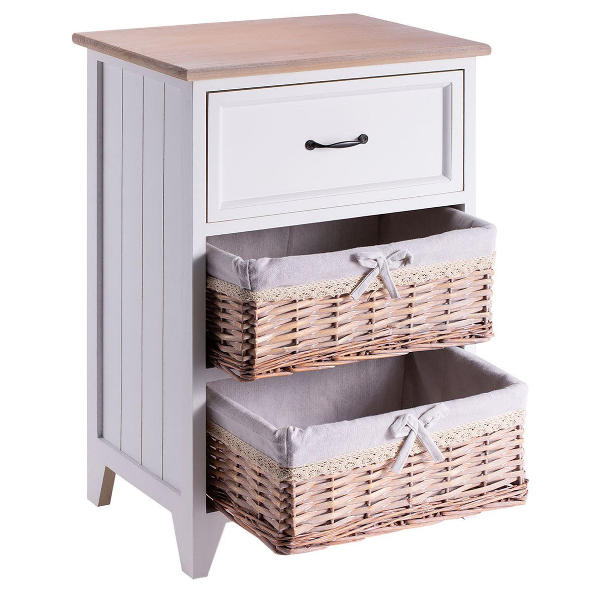 IDIMEX Table de chevet PROVENCE, 1 tiroir et 2 paniers, blanc