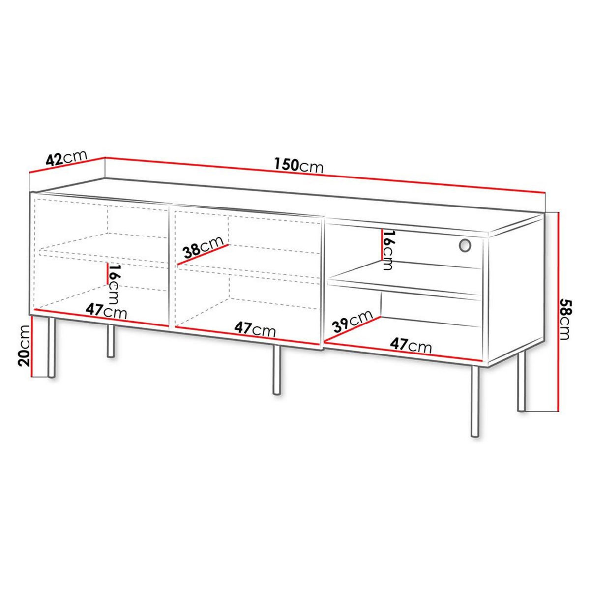 BEST MOBILIER Franco - meuble tv - effet bois - 2 portes et 2 niches - 150 cm