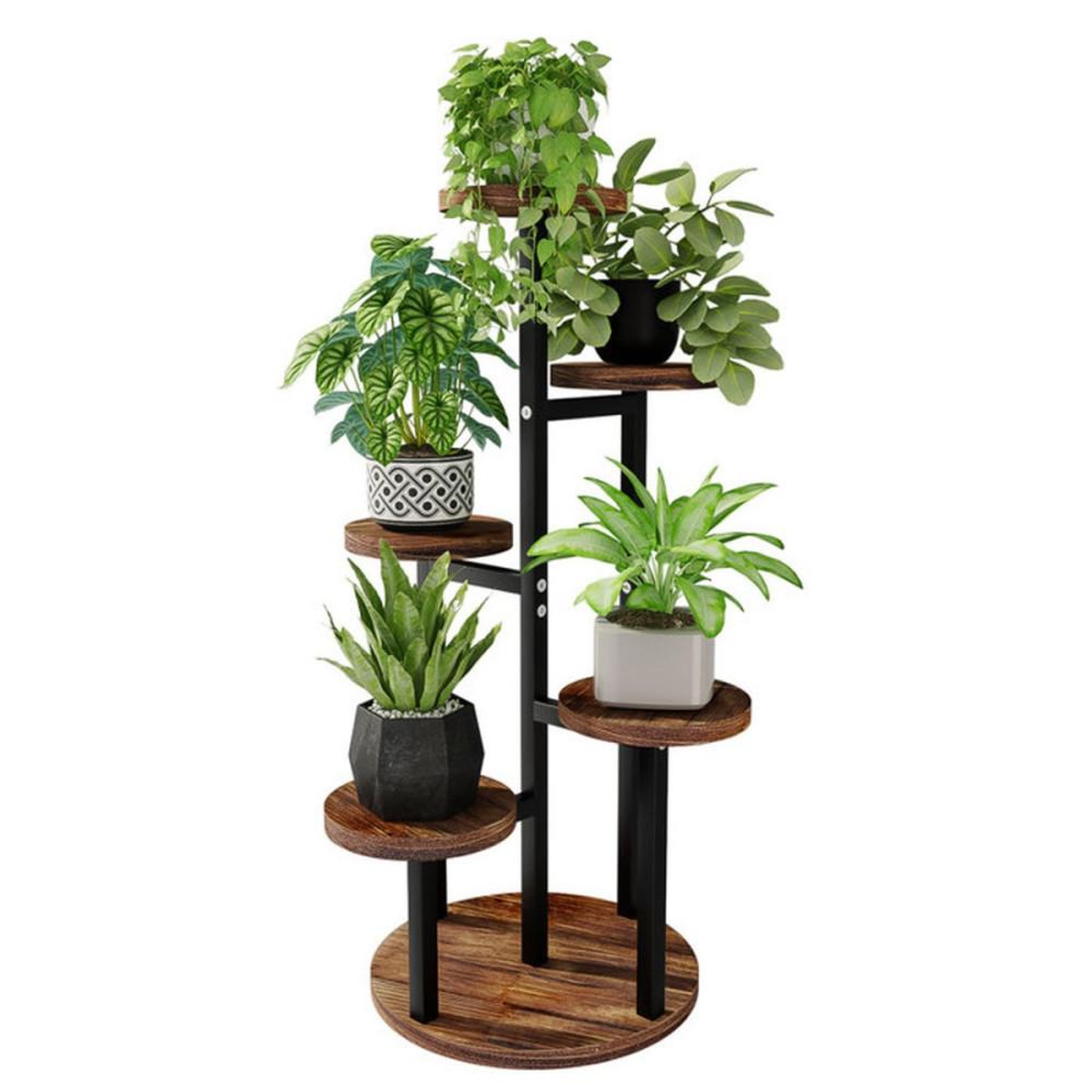 Support plante escalier 5 niveaux bois et métal, finition anti-moisissure jaune/marron