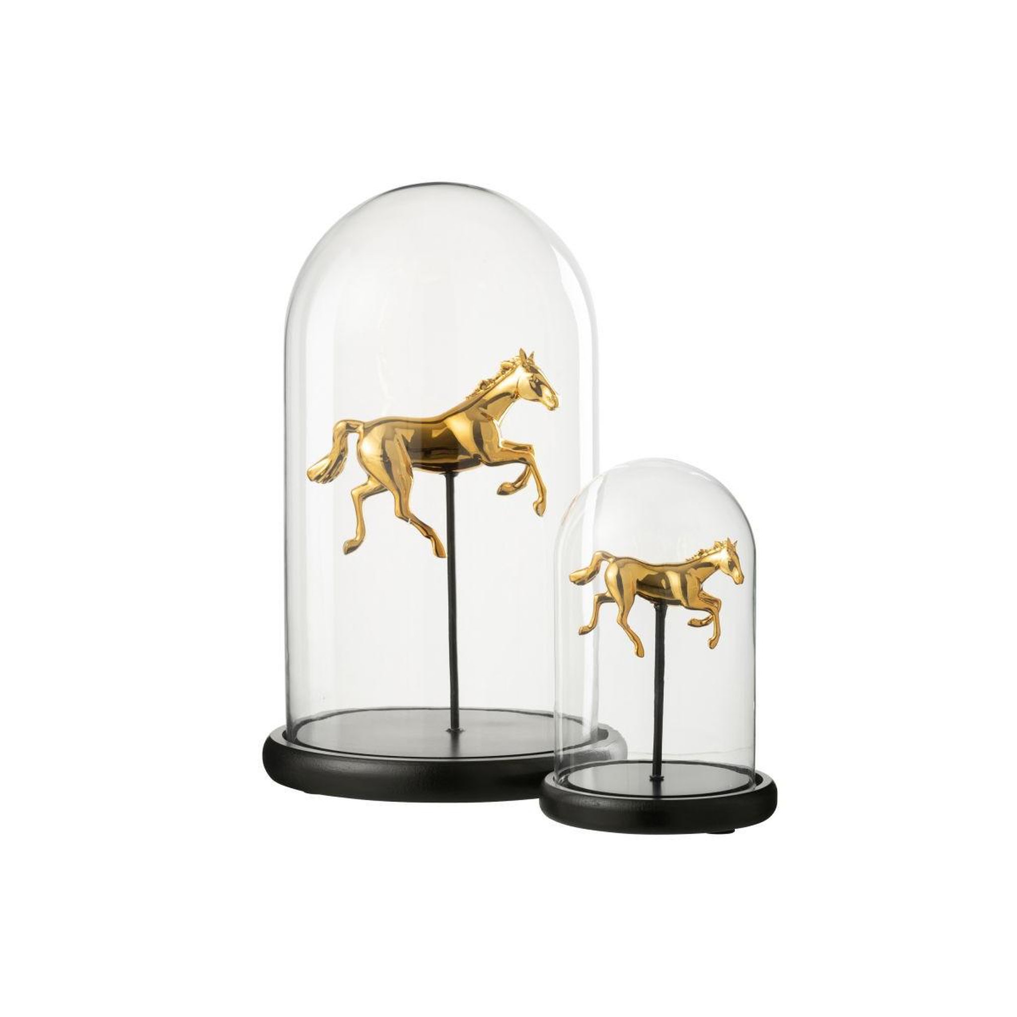 Voir la diapositive 2 : J-LINE Cloche déco en verre  cheval  22cm doré