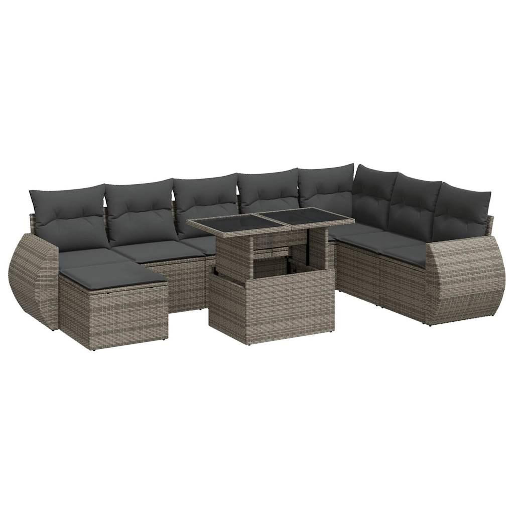 Voir la diapositive 2 : VIDAXL Salon de jardin 9 pcs avec coussins gris resine tressee