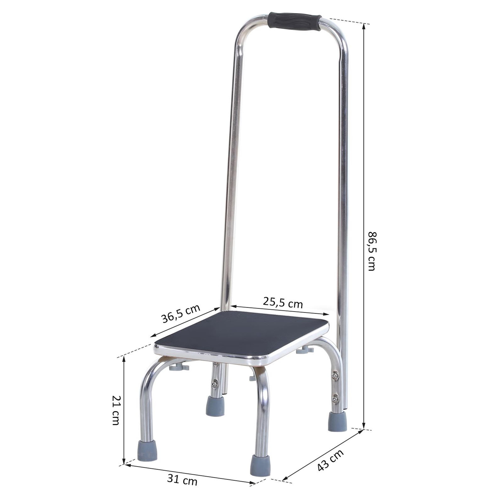 Voir la diapositive 3 : HOMCOM Marche avec barre d'appui - marchepied de sécurité - marche d'accès au bain - plateforme & patins antidérapants - acier galvanisé