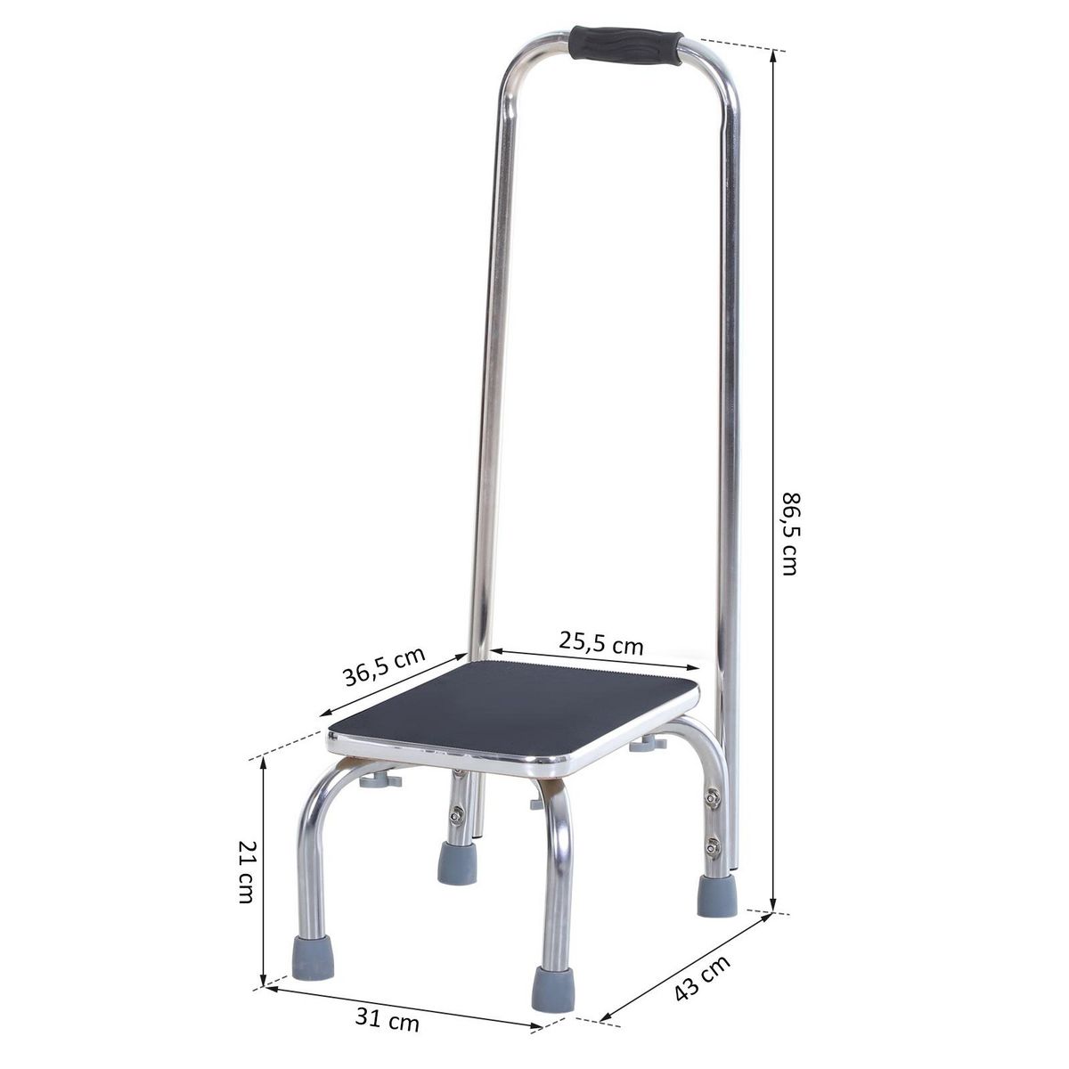 HOMCOM Marche avec barre d'appui - marchepied de sécurité - marche d'accès au bain - plateforme & patins antidérapants - acier galvanisé