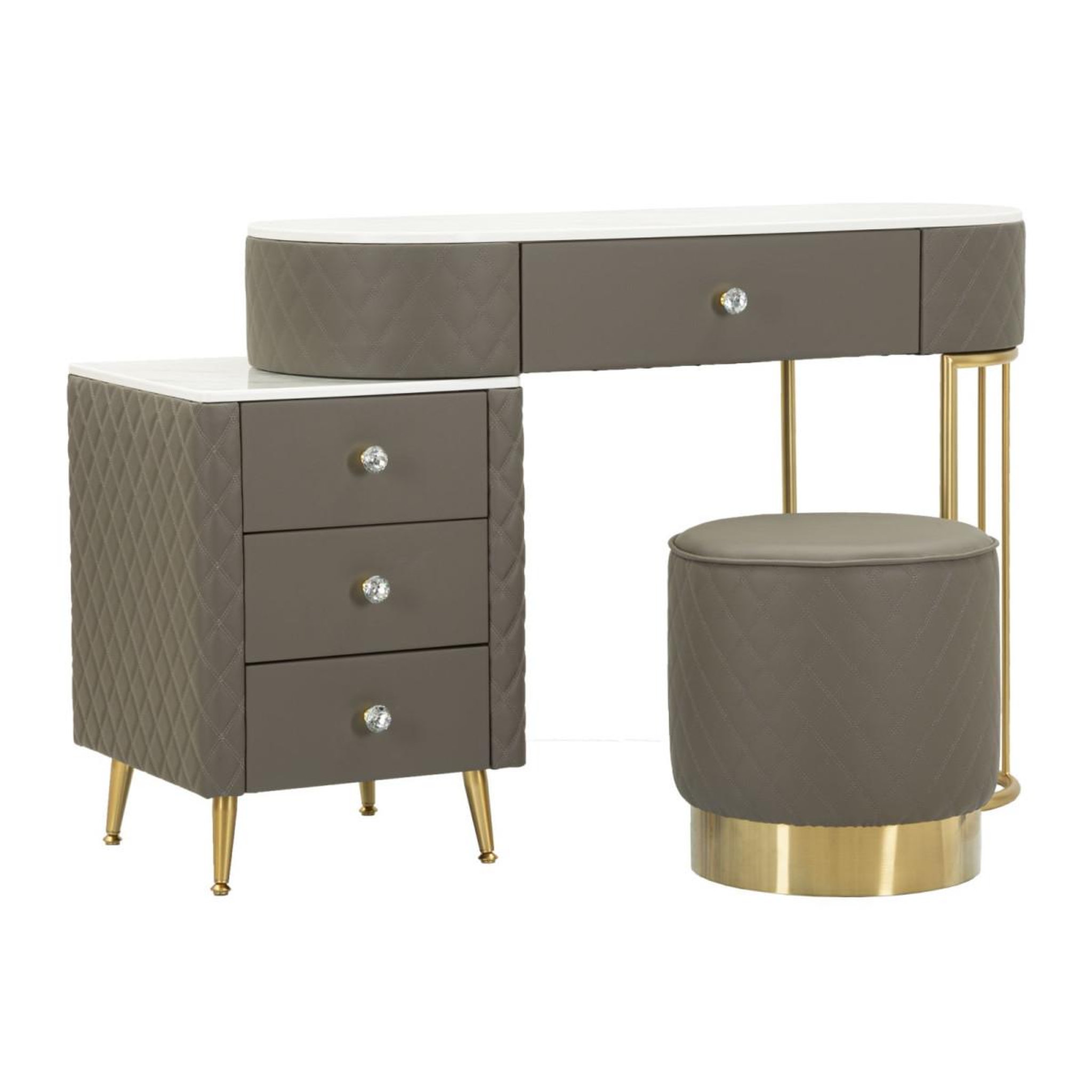 Paris Prix Coiffeuse avec pouf effet marbre  sharon  120 gris & or