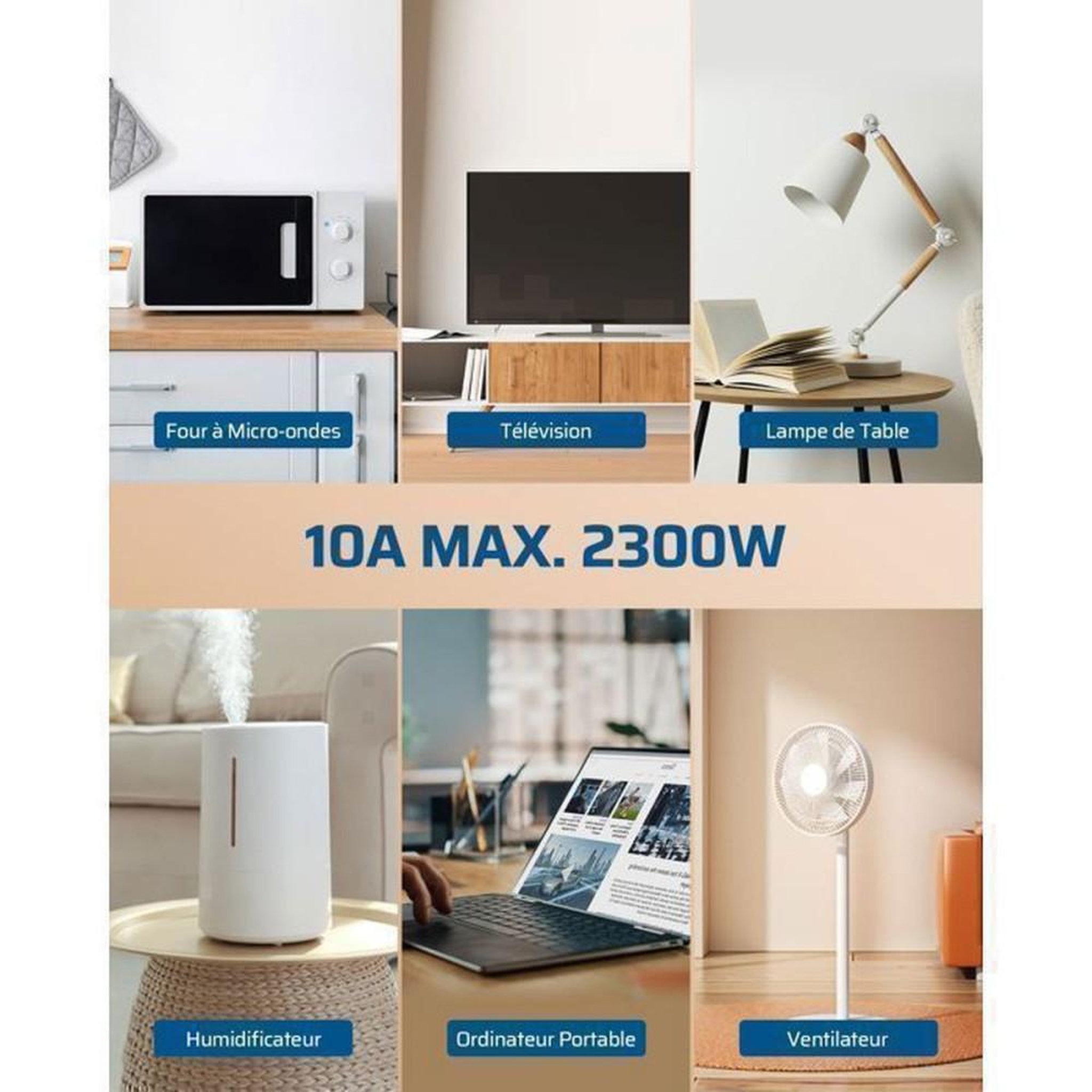 Voir la diapositive 2 : Kit prises connectées RF : 5 sorties type E/F + 2 télécommandes, 2300 W, portée 30 m, blanc