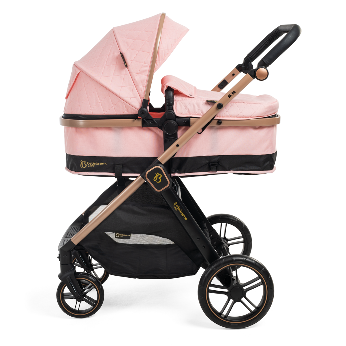 BEBELISSIMO Poussette combinée trio 3 en 1 - siège auto 0+ IRIS – nacelle – base Isofix - jambe de force – jusqu'à 22kg  - rose