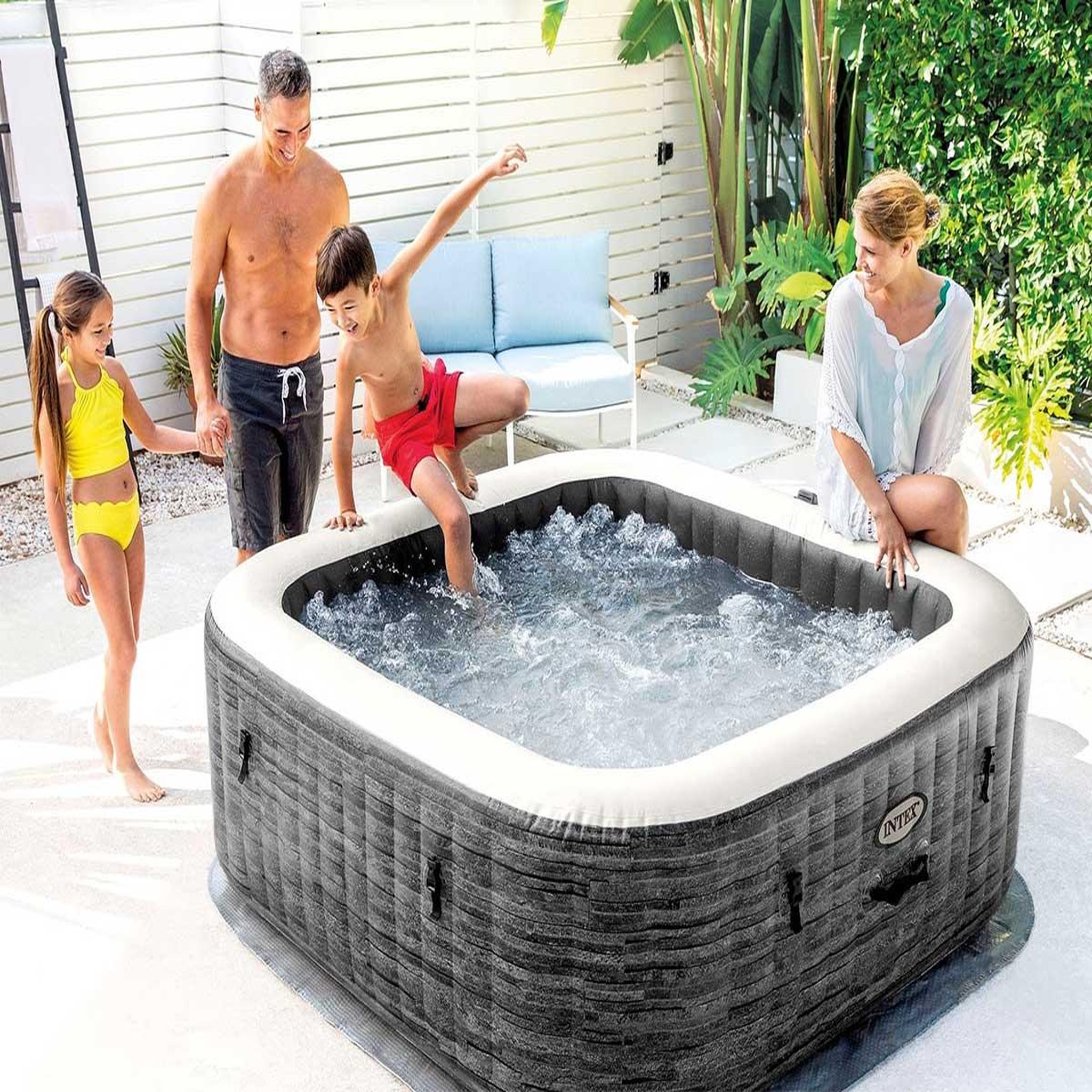Voir la diapositive 2 : INTEX Spa gonflable purespa ardoise carré bulles 4 places - intex
