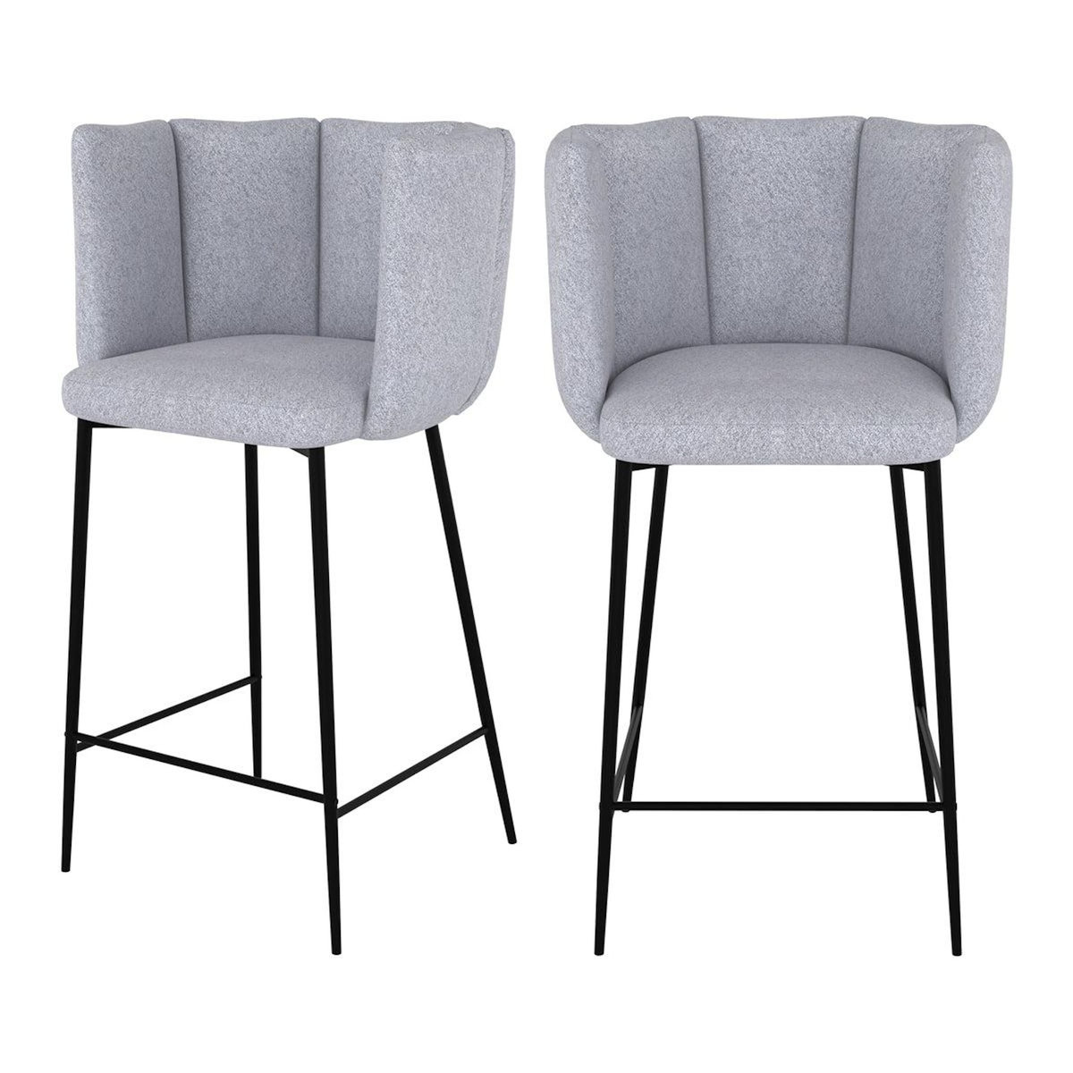 MAISON PAVANE Lot de 2 chaises pour îlot central 67 cm en tissu gris clair-Rosy